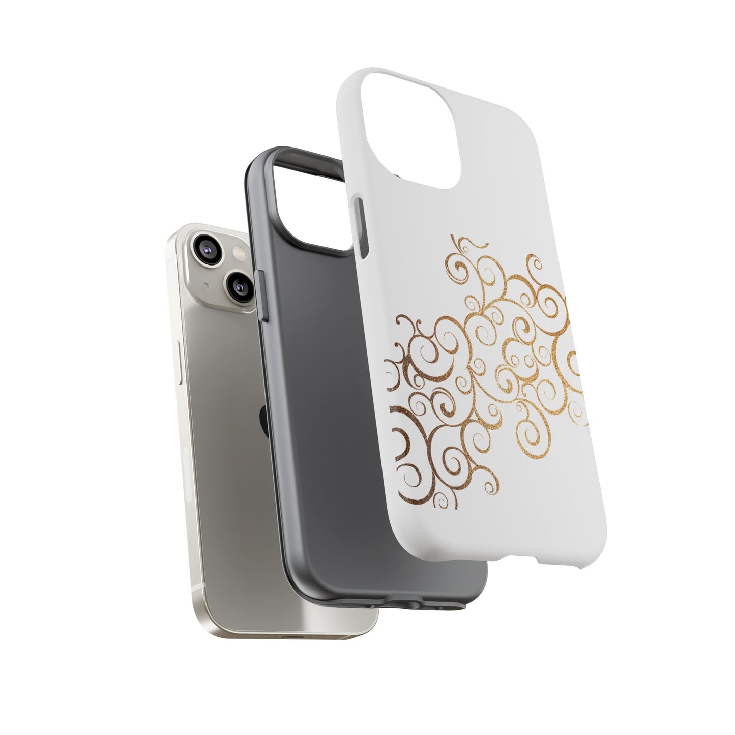 Elegant Floral Phone Case, Tough Cases, Gold Swirls, Stylish Protection, Trendy Gift, Chic Accessory