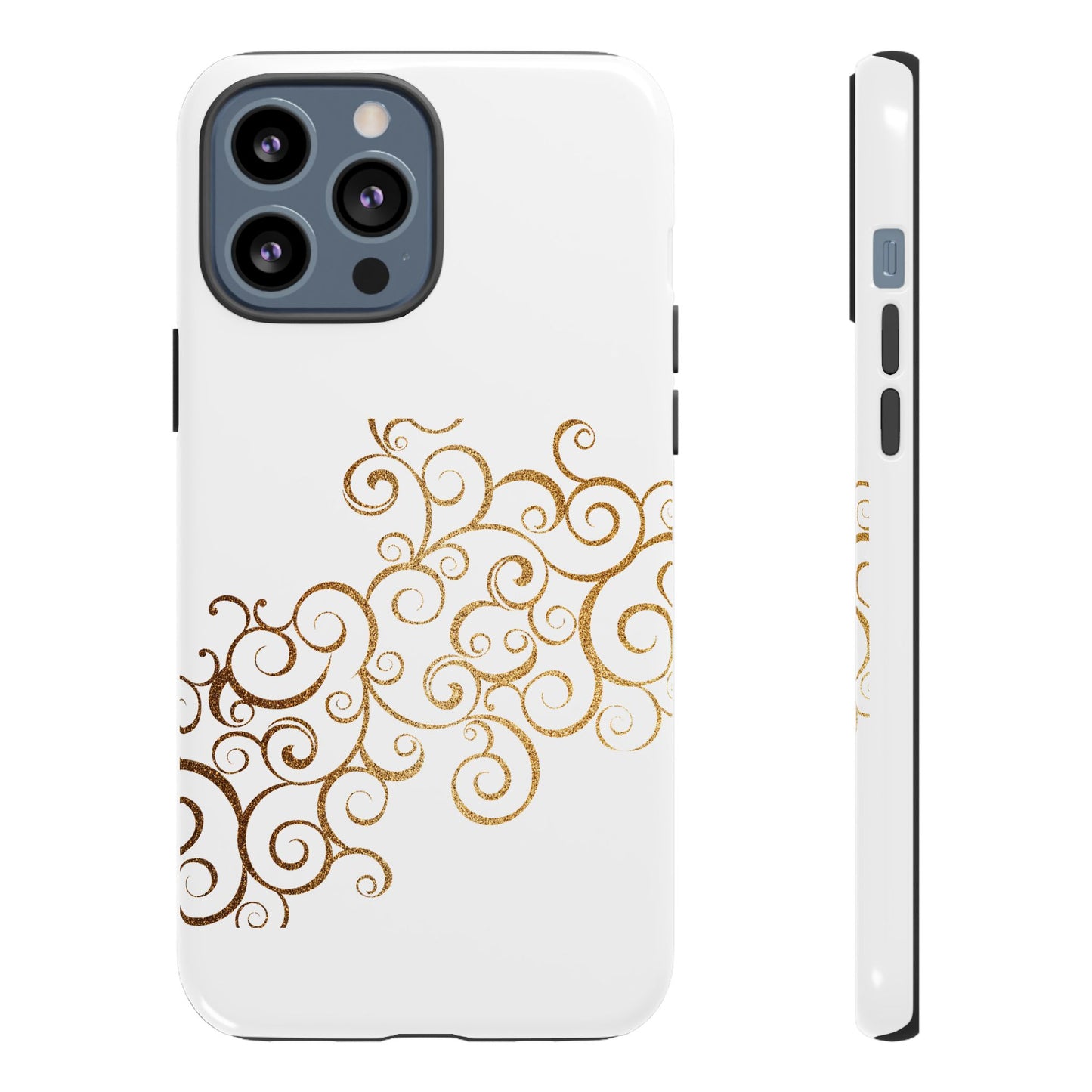 Elegant Floral Phone Case, Tough Cases, Gold Swirls, Stylish Protection, Trendy Gift, Chic Accessory