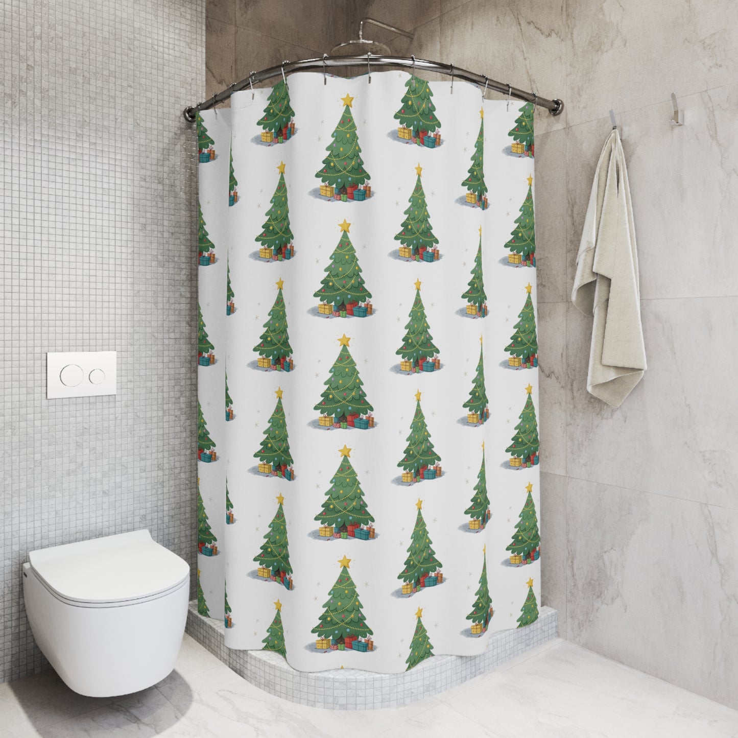 Festive Christmas Shower Curtain, Holiday Decor, Bathroom Accessories, Winter Decoration, Unique Gift for Home