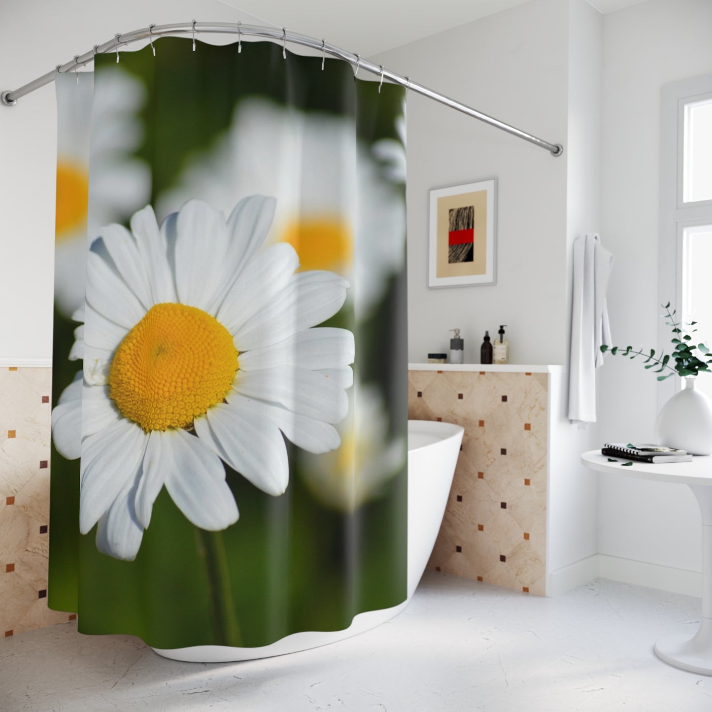 Daisy Floral Shower Curtain, Bright Bathroom Decor