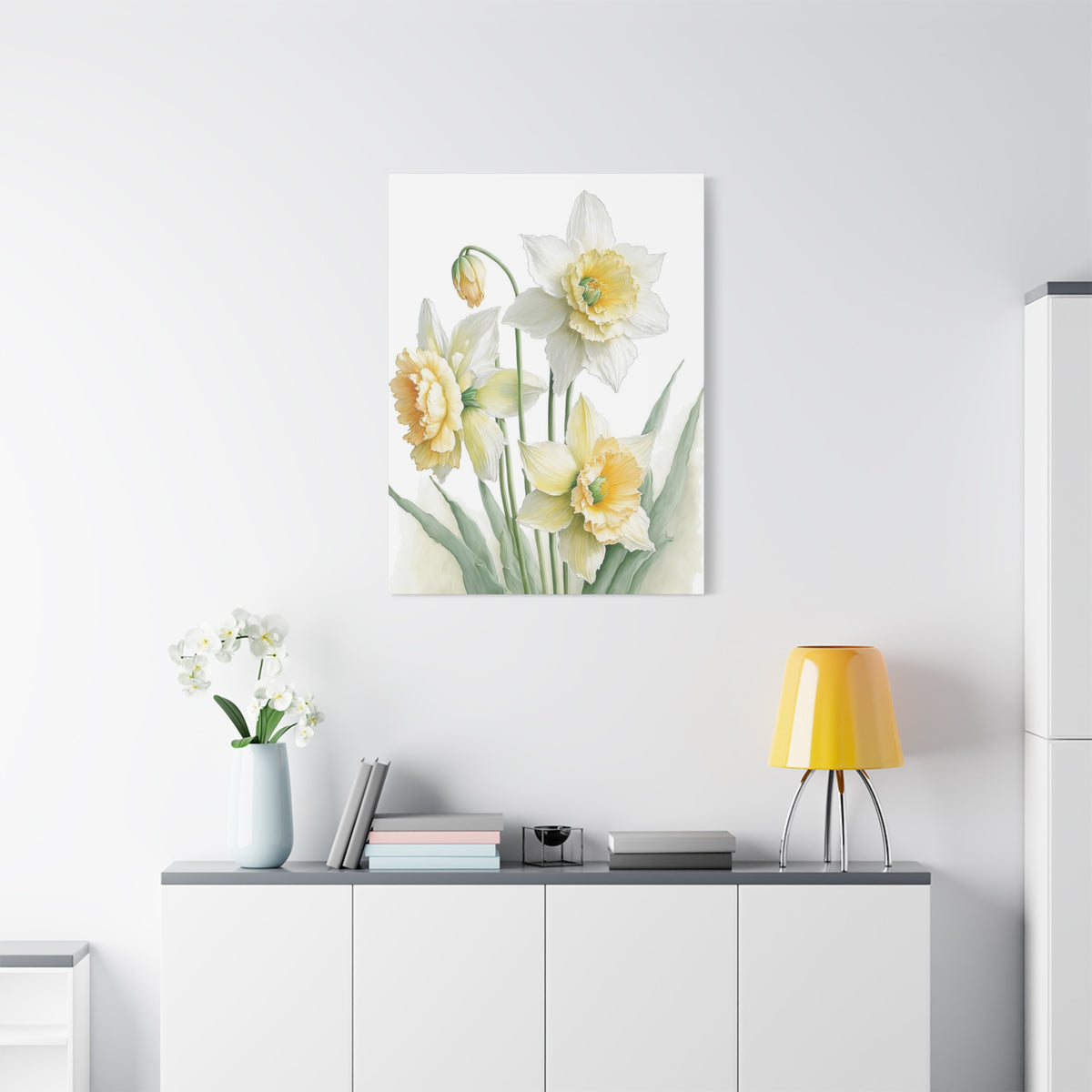 Matte Canvas, Stretched, 1.25" beautiful flowers white and yellow.