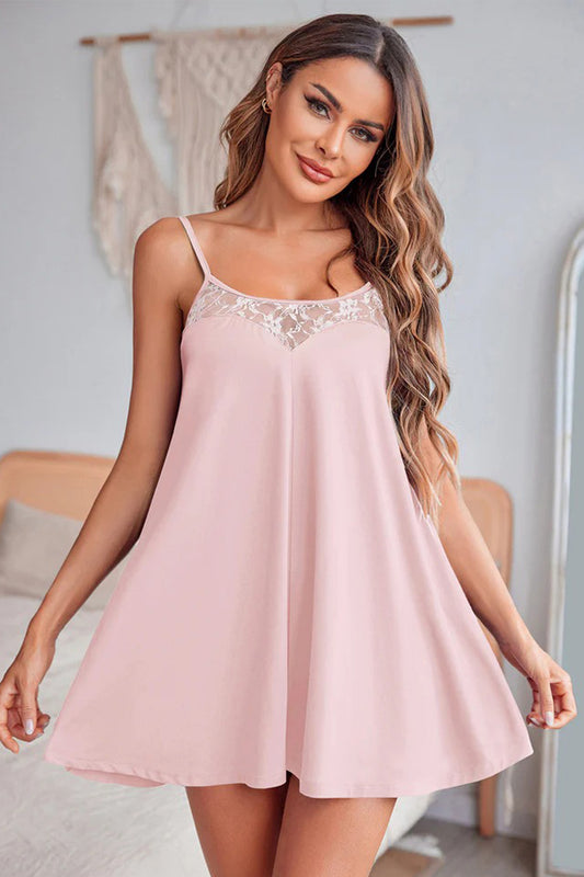 Light Pink Sheer Lace Camisole Nightgown Dress