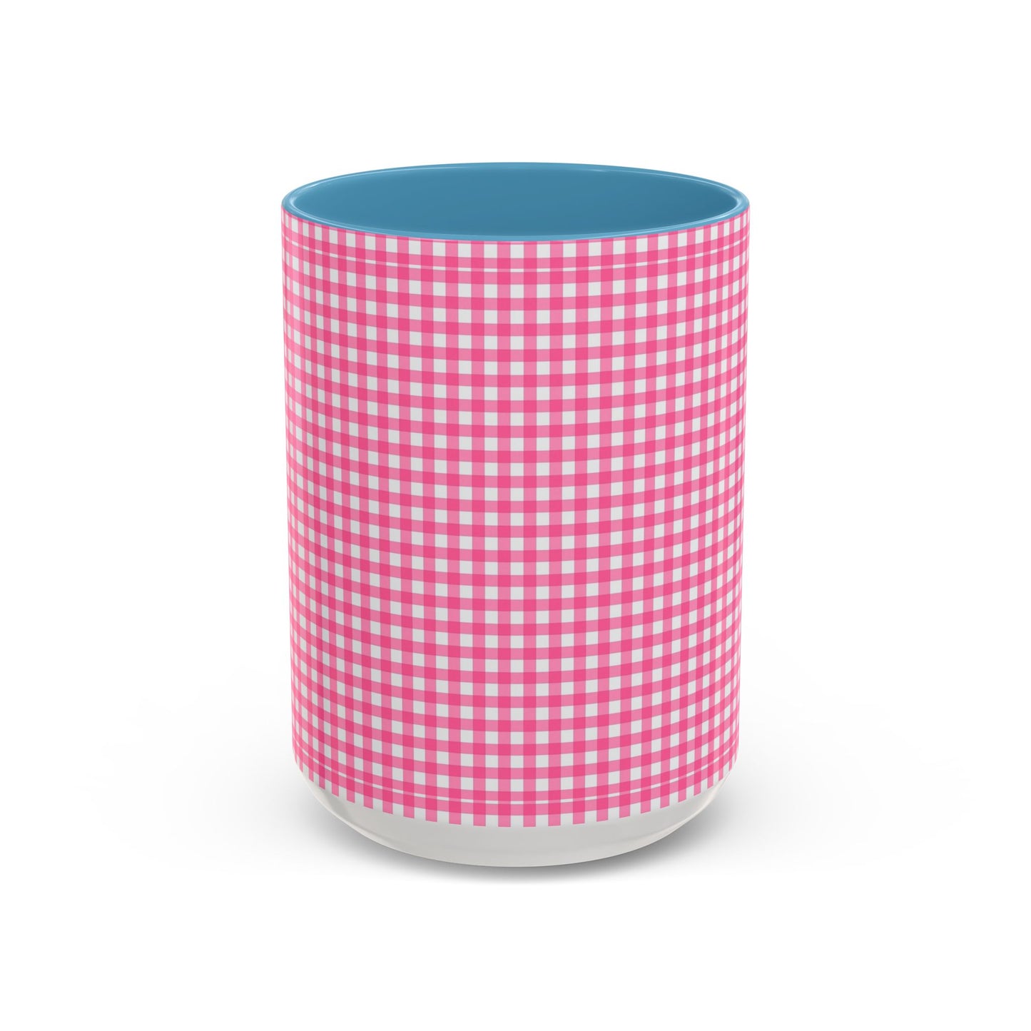 Pink Gingham Accent Coffee Mug, Cute Kitchen Decor, Gift for Coffee Lovers, Home Office Mug, Spring and Summer Vibes