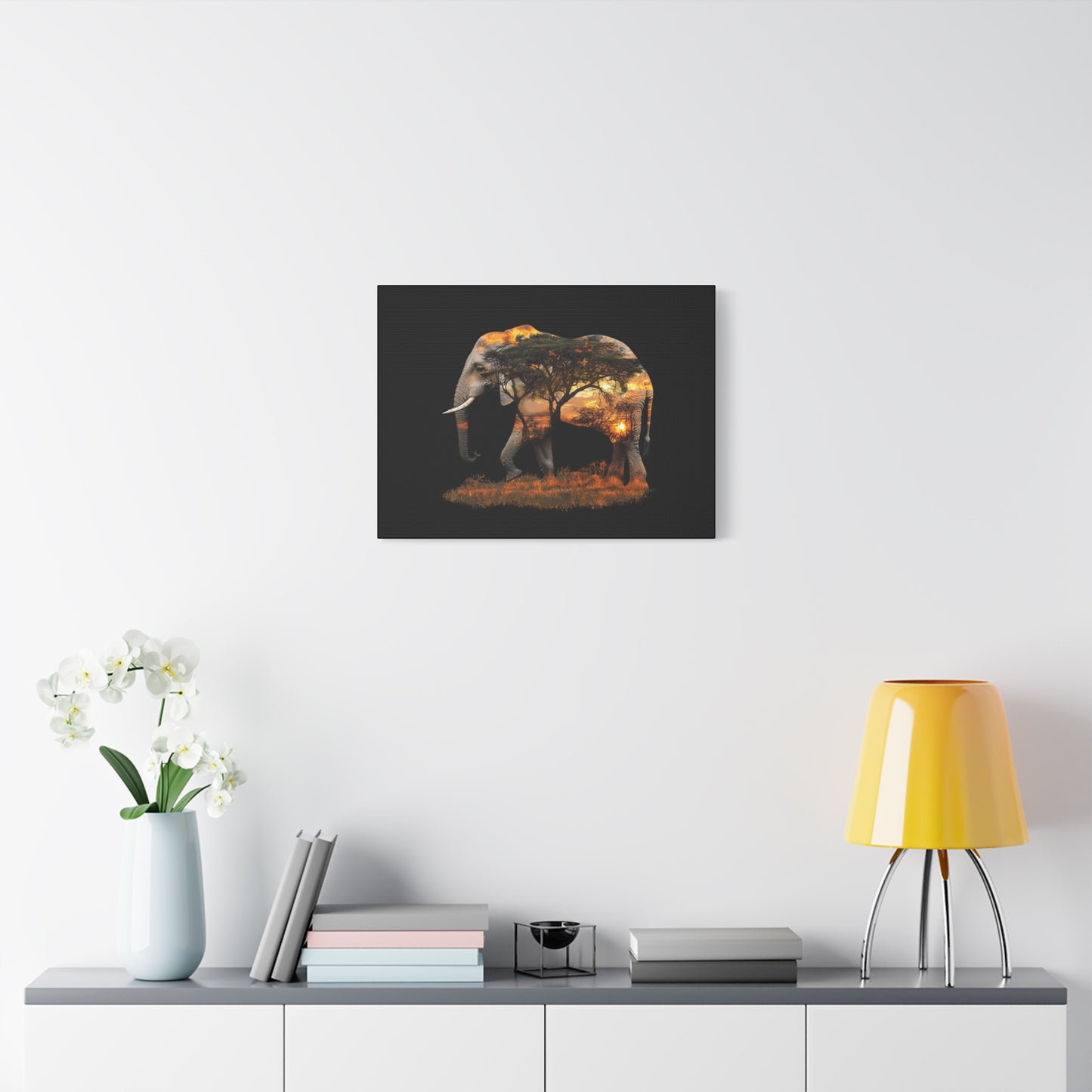 Elephant Tree Matte Canvas Art, Nature Wall Decor, Wildlife Home Decoration, Gift for Animal Lovers, Boho Living Room Accent