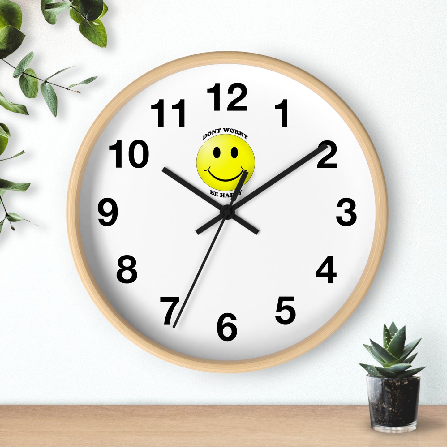 Cheerful Wall Clock with Smiley Face - Don't Worry Be Happy - Home Decor, Gift for Friends, Motivational Decor, Office Wall Art
