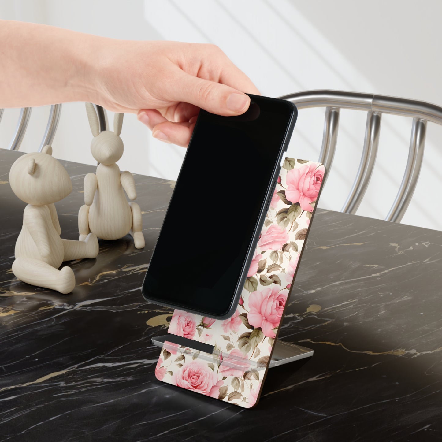 Floral Smartphone Stand, Elegant Pink Rose Display Holder for Desk, Phone Stand Gift, Home Office Decor, Mother's Day Present
