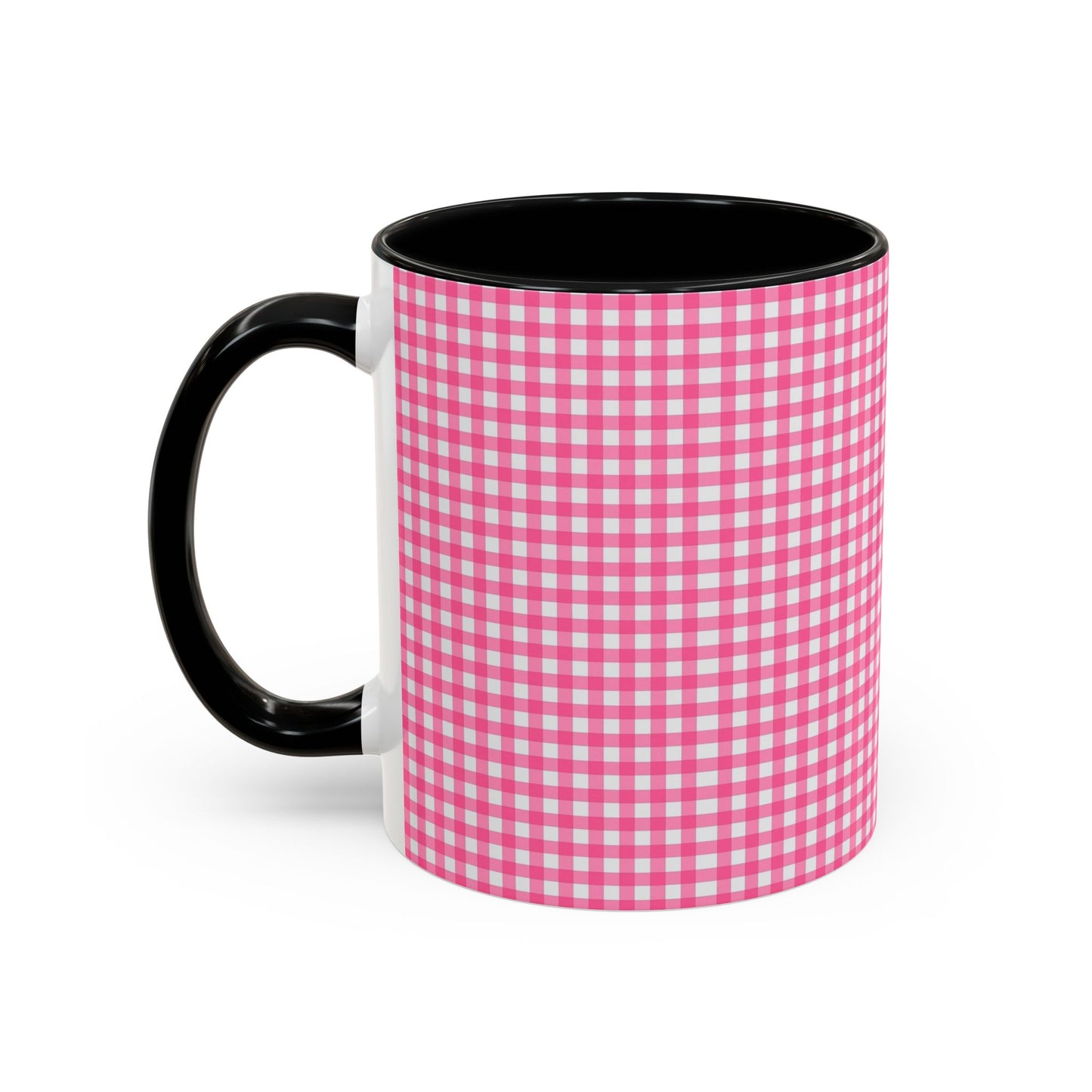 Pink Gingham Accent Coffee Mug, Cute Kitchen Decor, Gift for Coffee Lovers, Home Office Mug, Spring and Summer Vibes