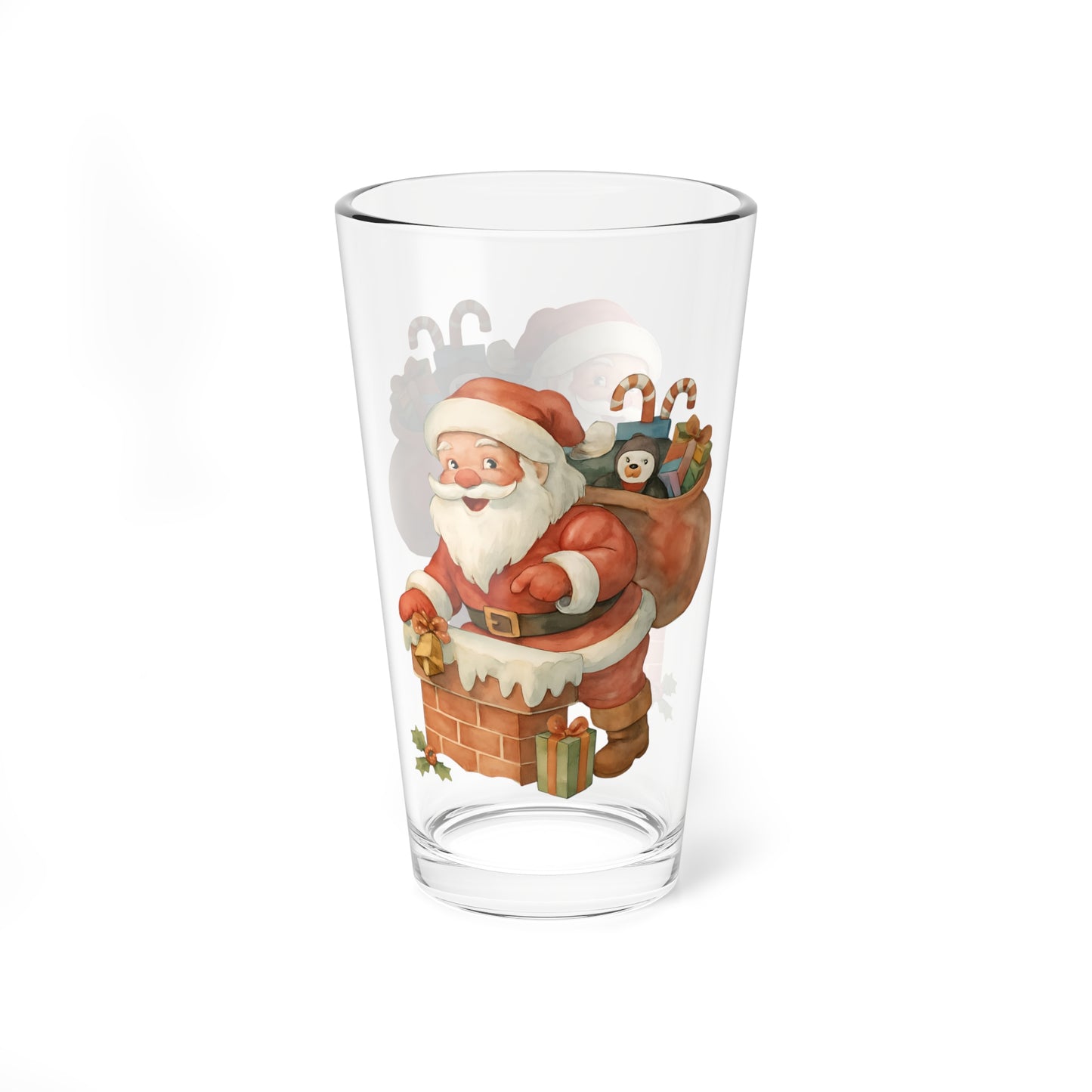 Festive Santa Mixing Glass, 16oz Holiday Cocktail Glass, Christmas Party Drinkware, Seasonal Gift for Bartenders, Cheerful Home Decor