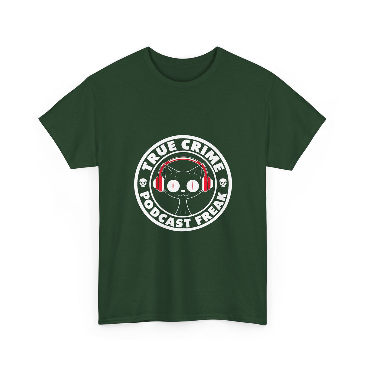 True Crime Podcast Tee — Cat with Headphones Logo