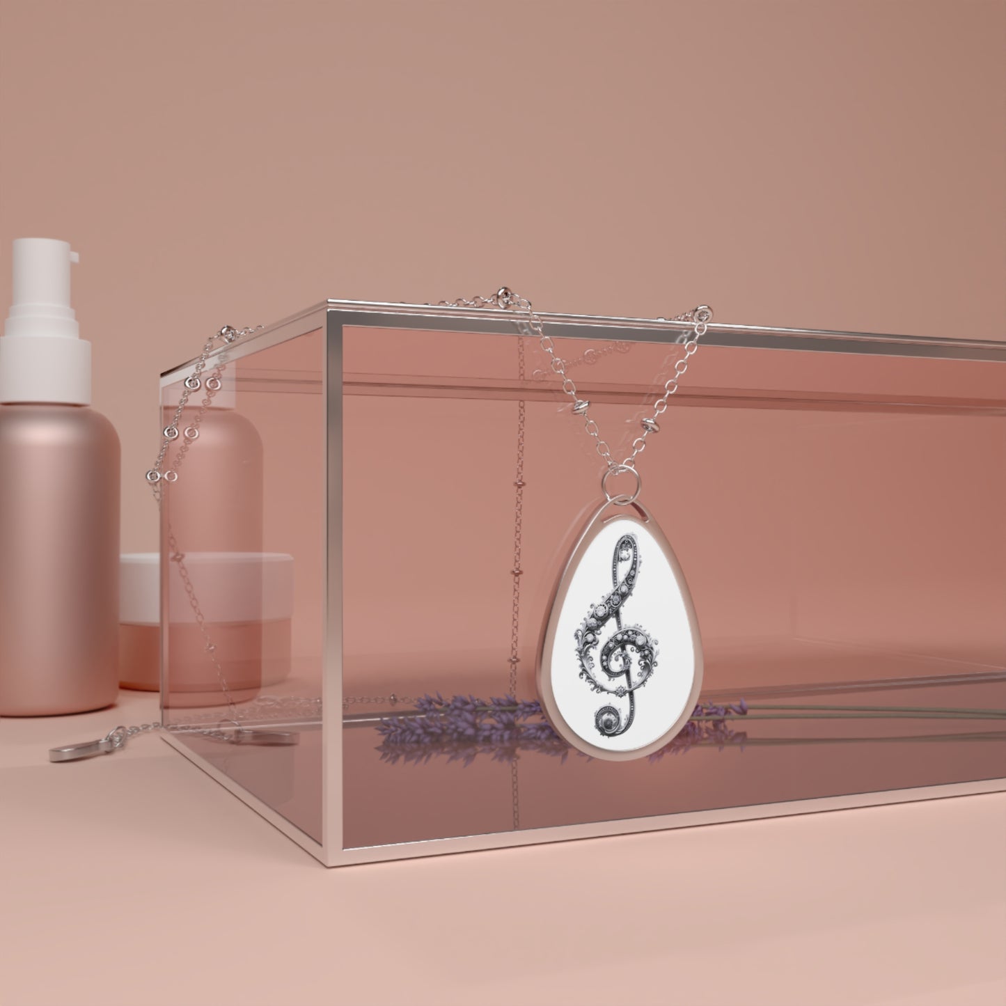 Floral Treble Clef Necklace | Oval Music Pendant