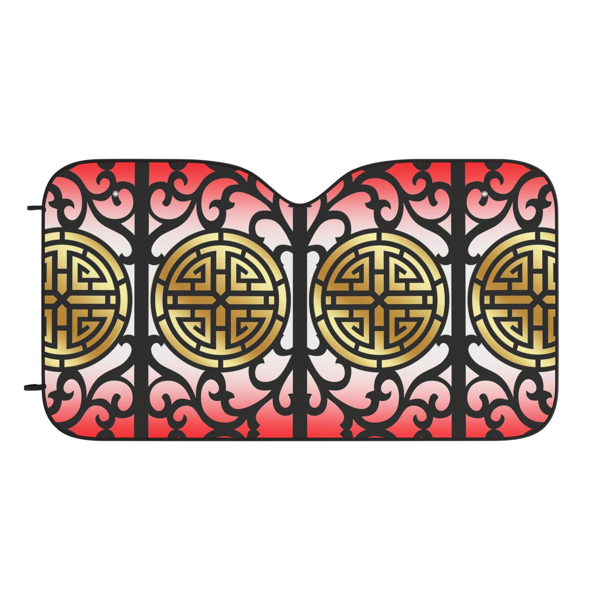Oriental Fortune Car Sun Shade — Red & Gold Decorative Windshield Protector