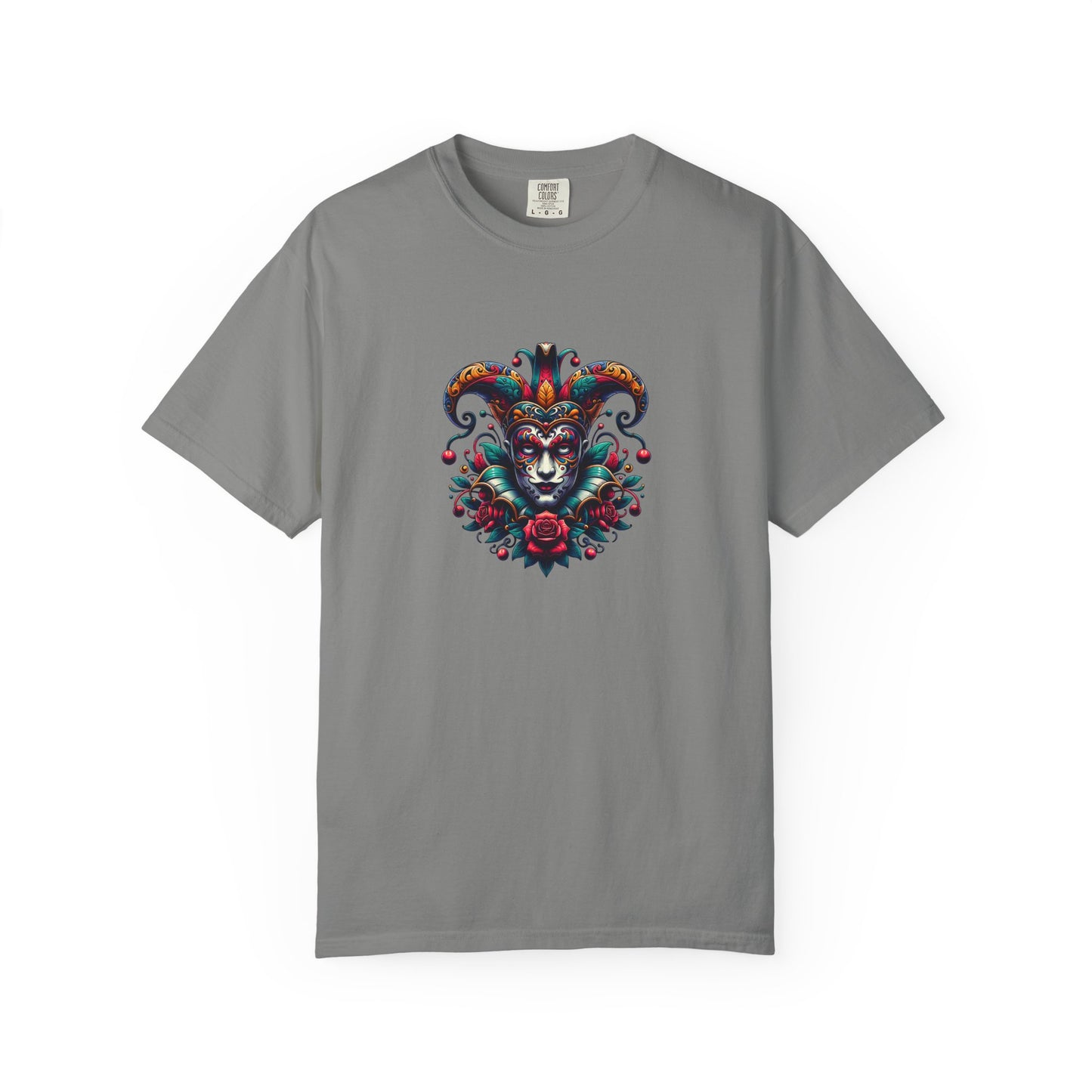 Vibrant Graphic Unisex T-Shirt with Floral Mask Design