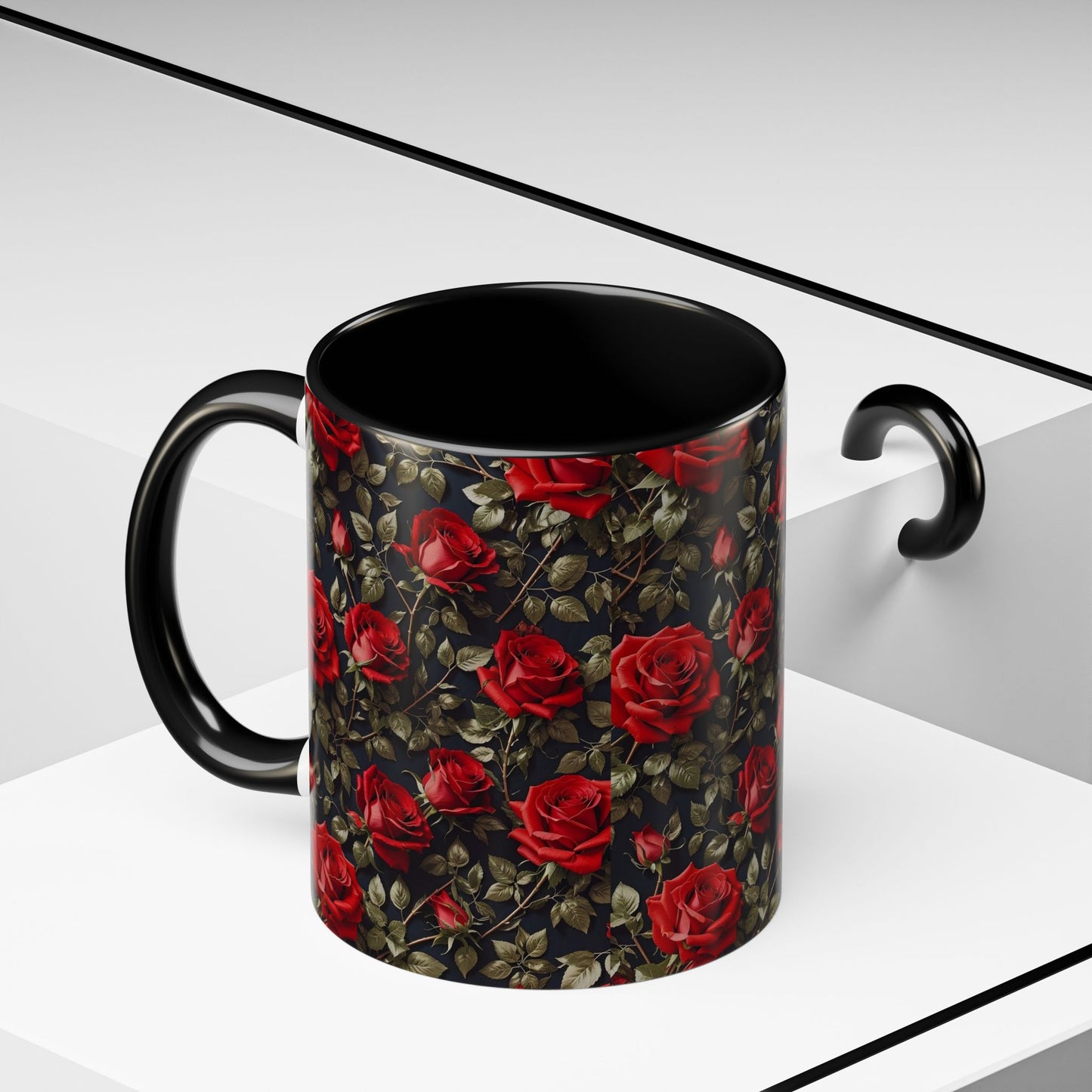 Elegant Floral Accent Coffee Mug - Black Rose Design, Gift for Her, Home Decor, Coffee Lovers, Mother's Day, Birthday