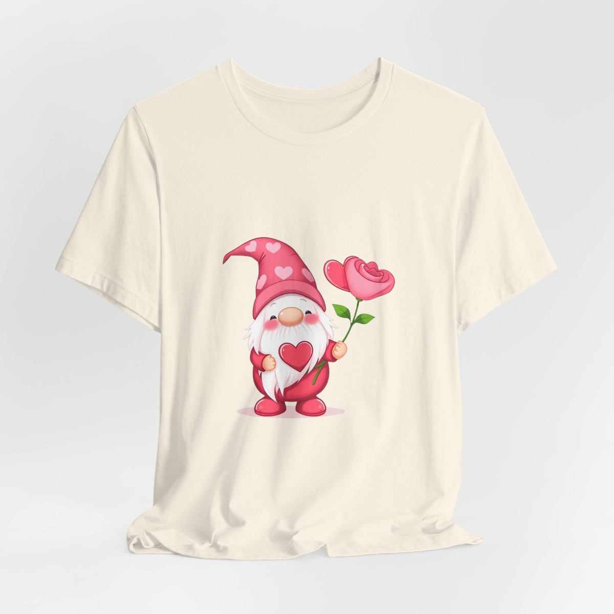 Valentine Gnome T‑Shirt — Cute Pink Gnome Holding Rose Tee