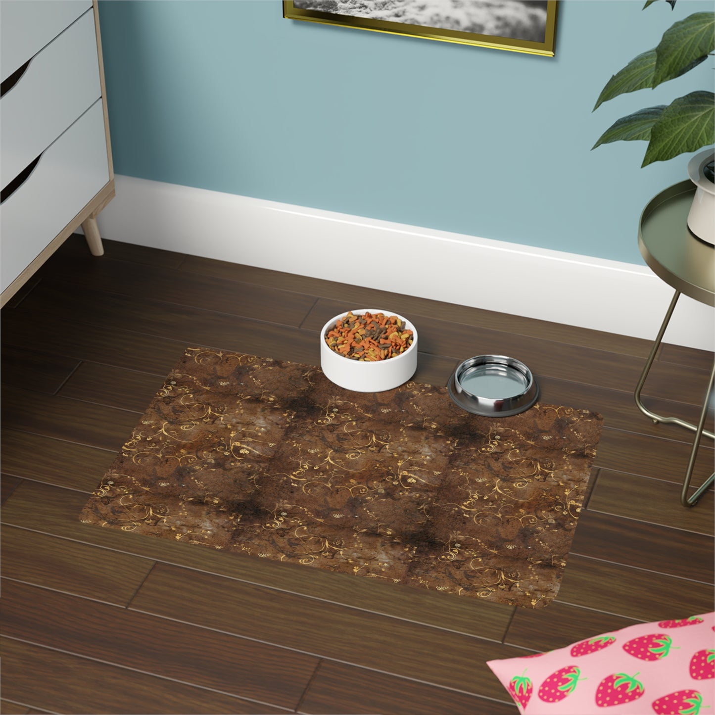 Brown Marble Pet Food Mat (12x18) — Non-Slip Waterproof Feeding Placemat for Cats & Dogs