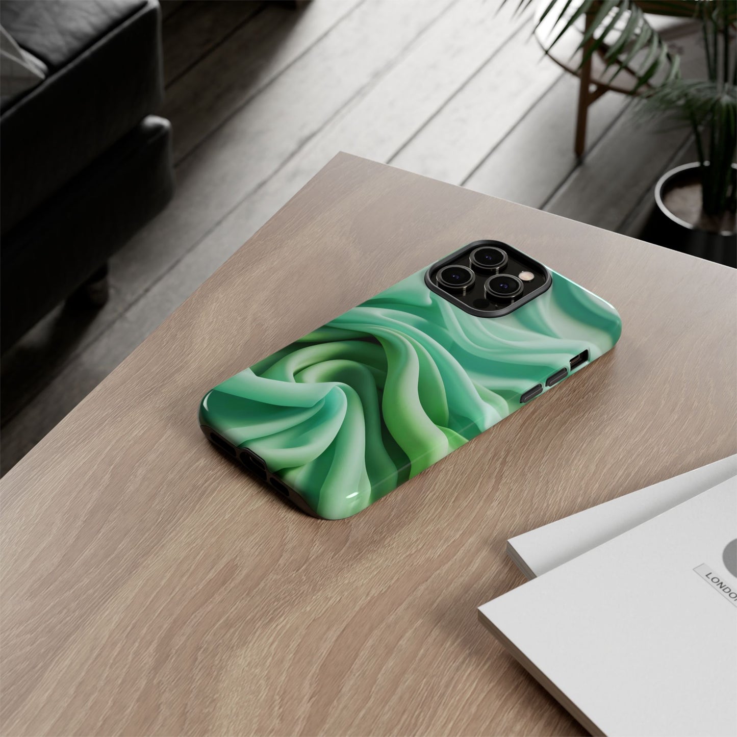 Stylish Phone Case, Tough Case, Green Abstract Design, Cell Phone Cover, Unique Gift, Trendy Accessory