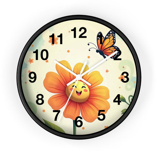 Colorful Floral Wall Clock - Cheerful Home Decor, Butterfly Clock, Springtime Accent, Gift for Flower Lovers, Nursery Wall Art