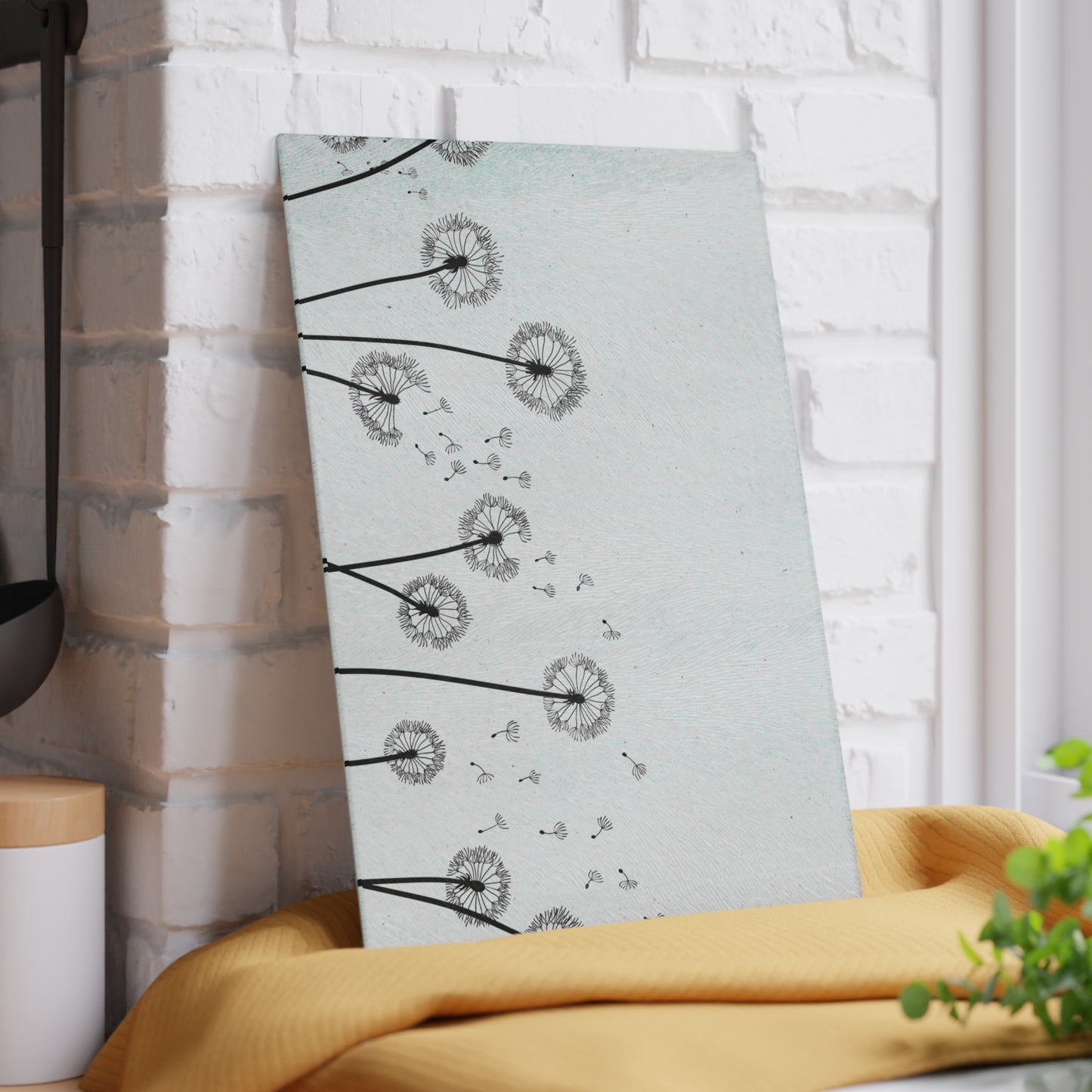 Dandelion Glass Cutting Board, Kitchen Decor, Gift for Chefs, Housewarming Gift, Floral Kitchen Art