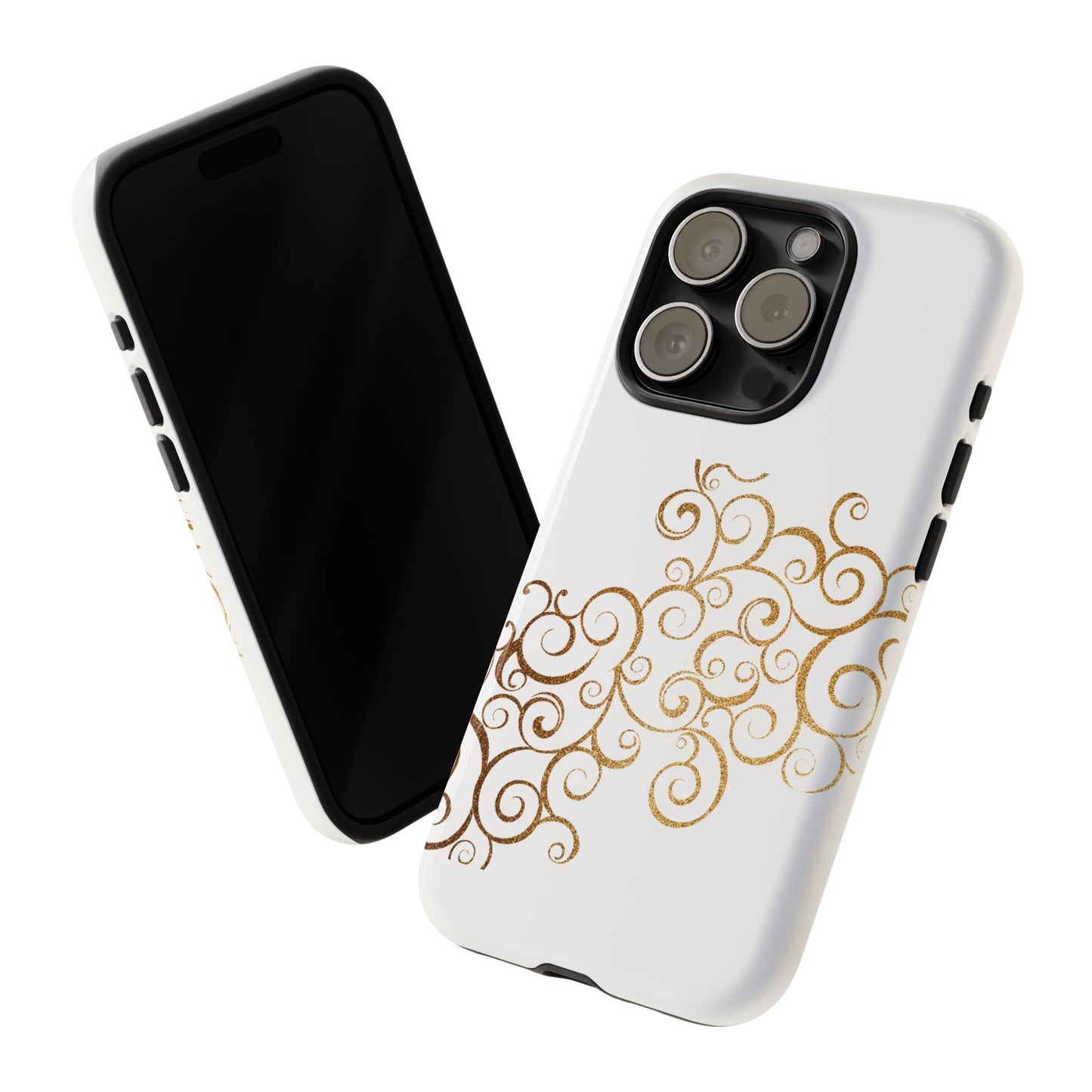 Elegant Floral Phone Case, Tough Cases, Gold Swirls, Stylish Protection, Trendy Gift, Chic Accessory