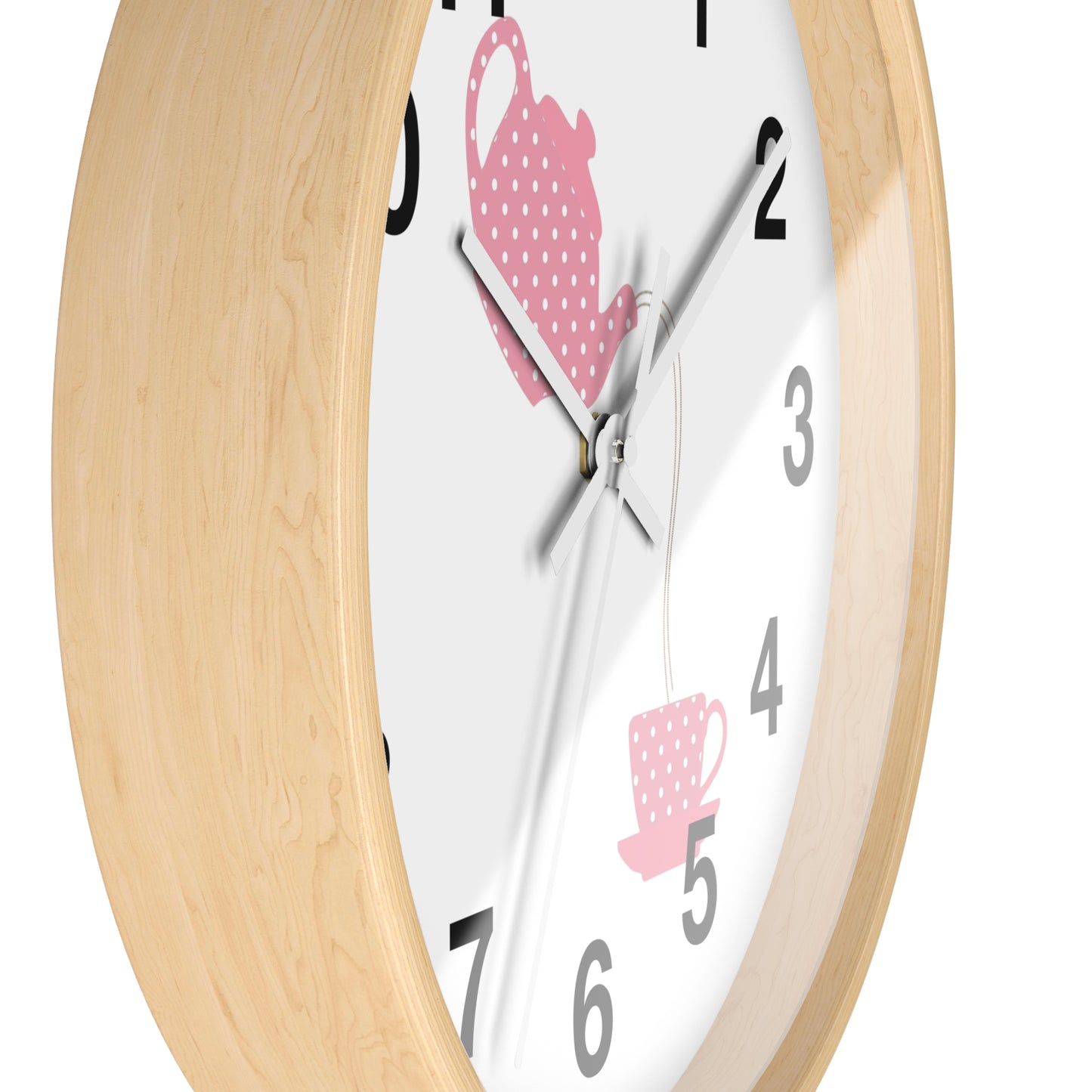 Charming Teapot Wall Clock, Home Decor, Kitchen Gift, Cute Coffee Time, Tea Lover's Gift, Pink Polka Dot Design