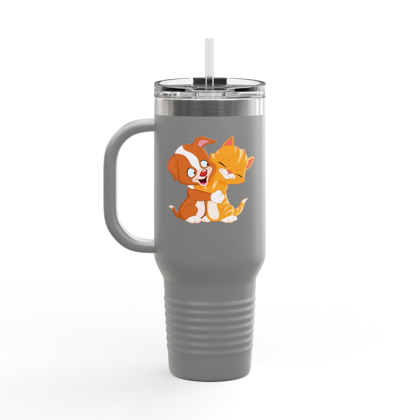 Whimsical Pet Love Insulated Travel Mug, Cute Animal Travel Mug, 40oz Coffee Cup, Dog Cat Drinkware, Funny Gift for Pet Lovers