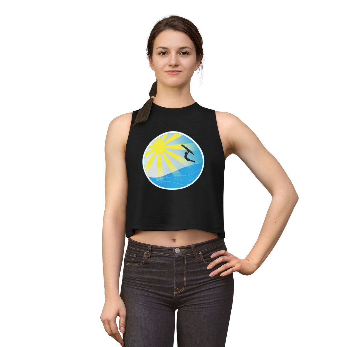 Sunrise Surf Circle Crop Top — Women’s Beach Wave Tank