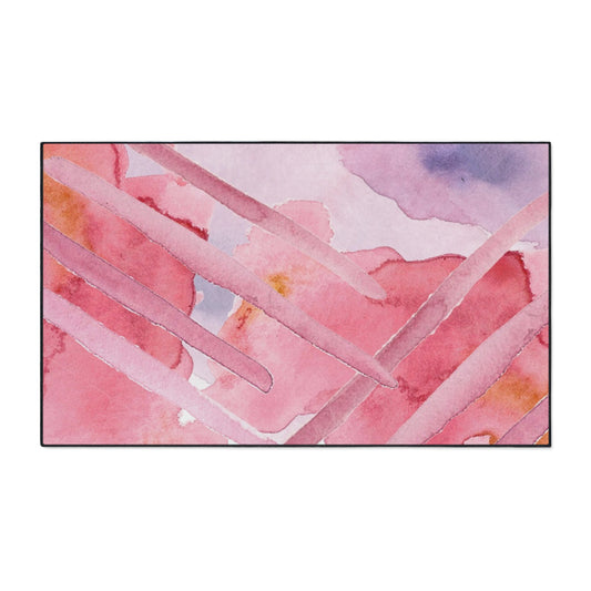 Pink Watercolor Abstract Heavy-Duty Floor Mat — Slip-Resistant Entry & Kitchen Rug