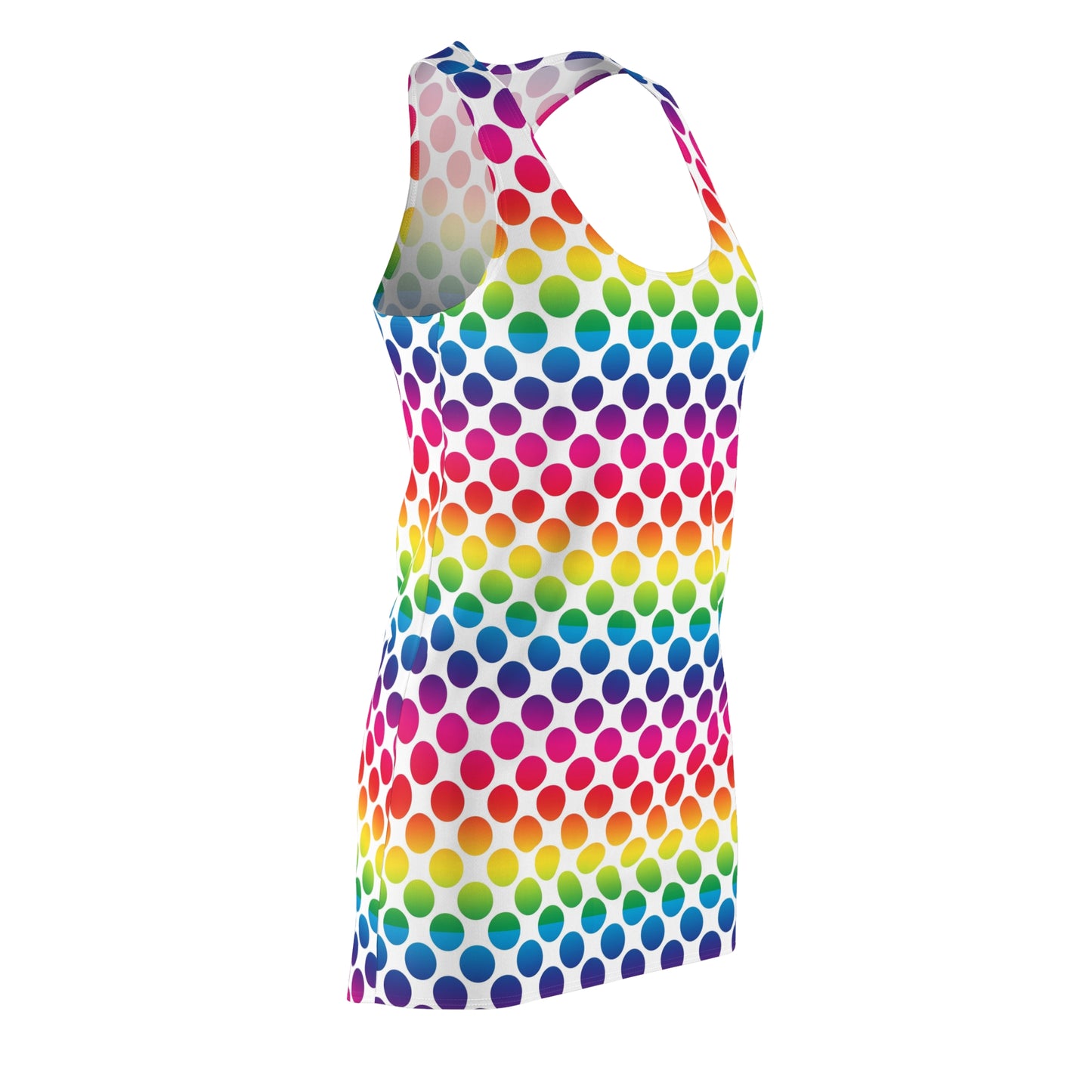 Rainbow Polka Dot Women's Racerback Dress, Colorful Summer Dress, Casual Wear, Festival Outfit, Beach Cover-Up, Gift for Her