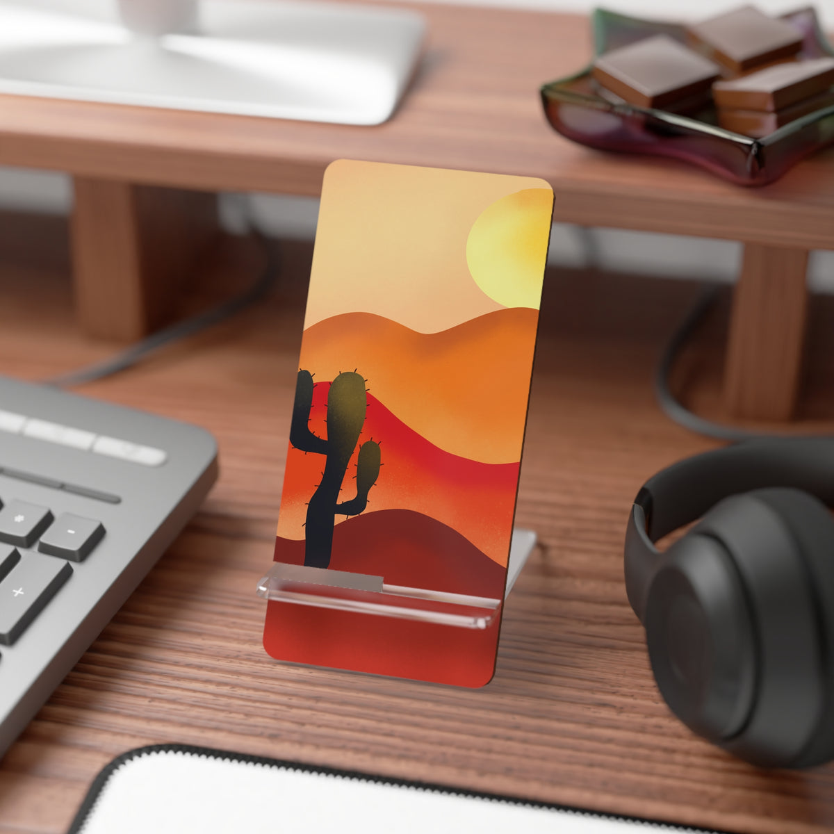 Stylish Mobile Display Stand for Smartphones, Perfect Desk Accessory, Home Office Organizer, Unique Gift for Tech Lovers, Cactus Design