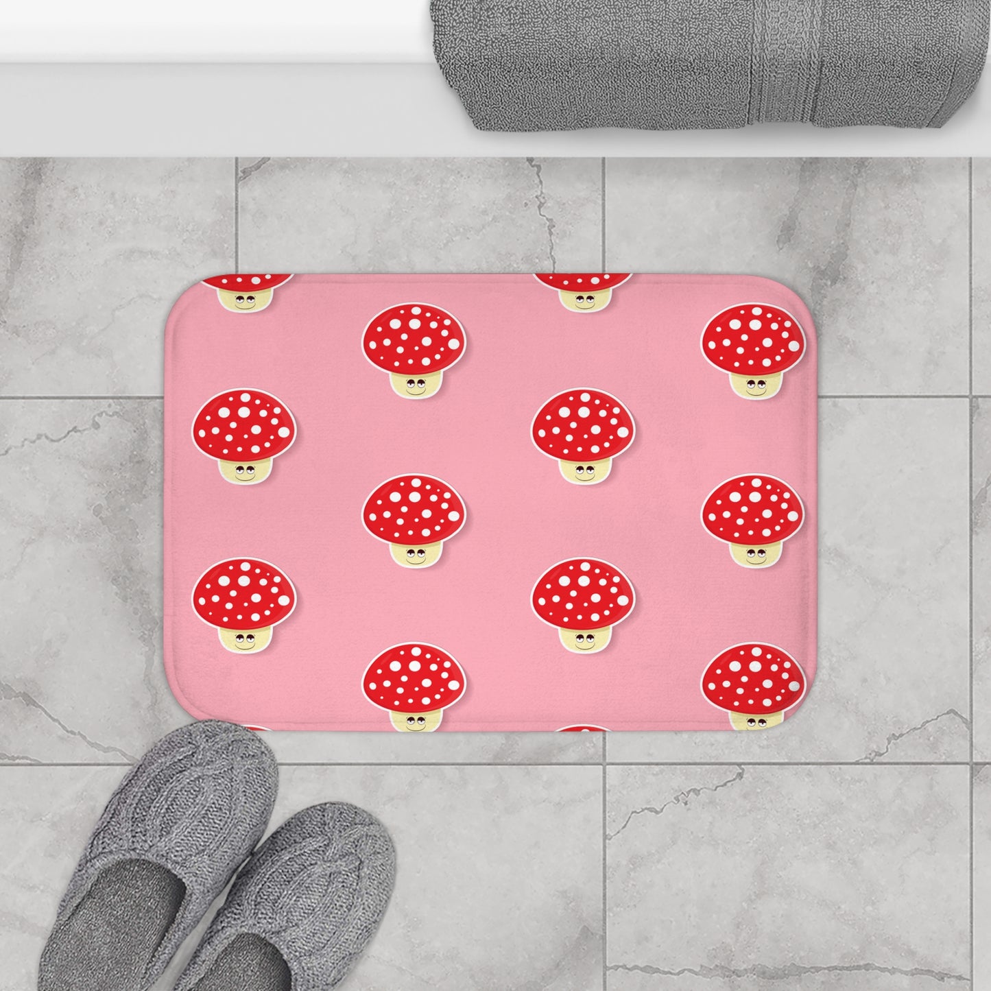 Cute Mushroom Bath Mat, Pink Bathroom Decor, Fun Rug for Kids, Charming Home Accessory, Gift for Nature Lovers, Playful Bathroom Mat