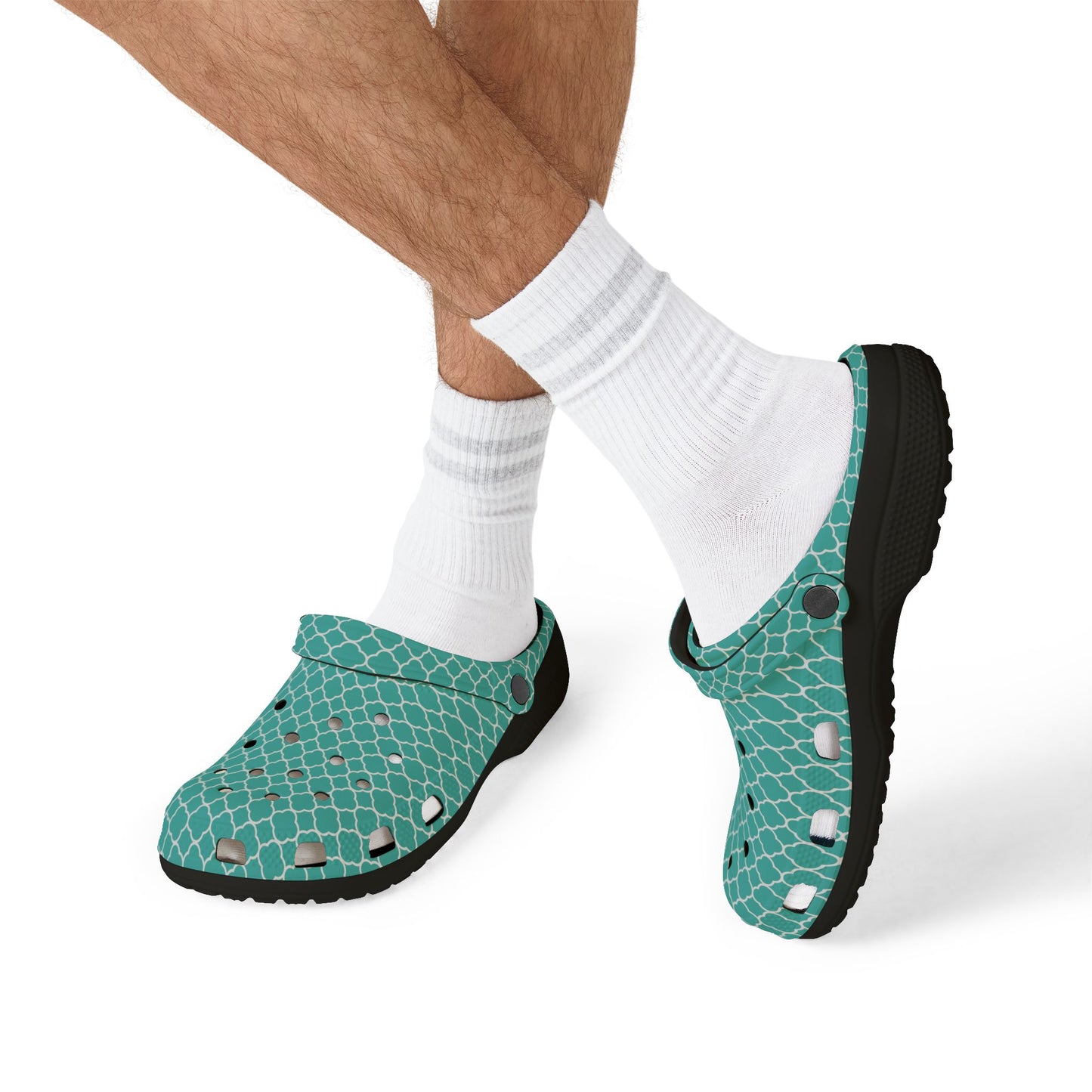 Aqua Tile Pattern EVA Clogs — Lightweight Casual Slip-On Shoes