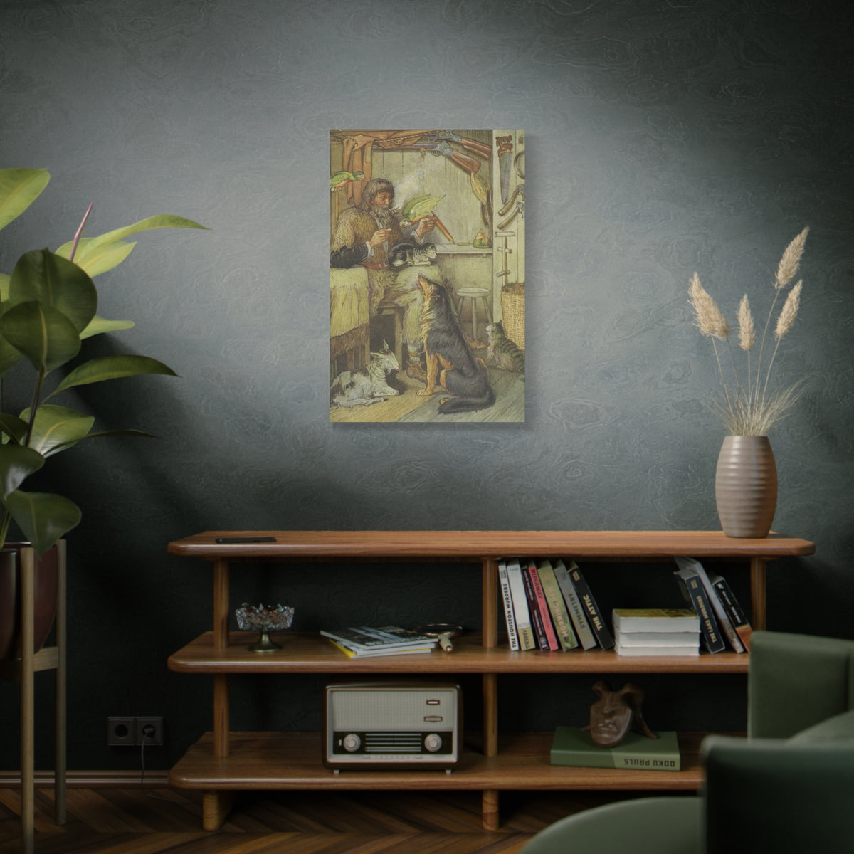 Vintage Cottage Animal Illustration Matte Canvas Print