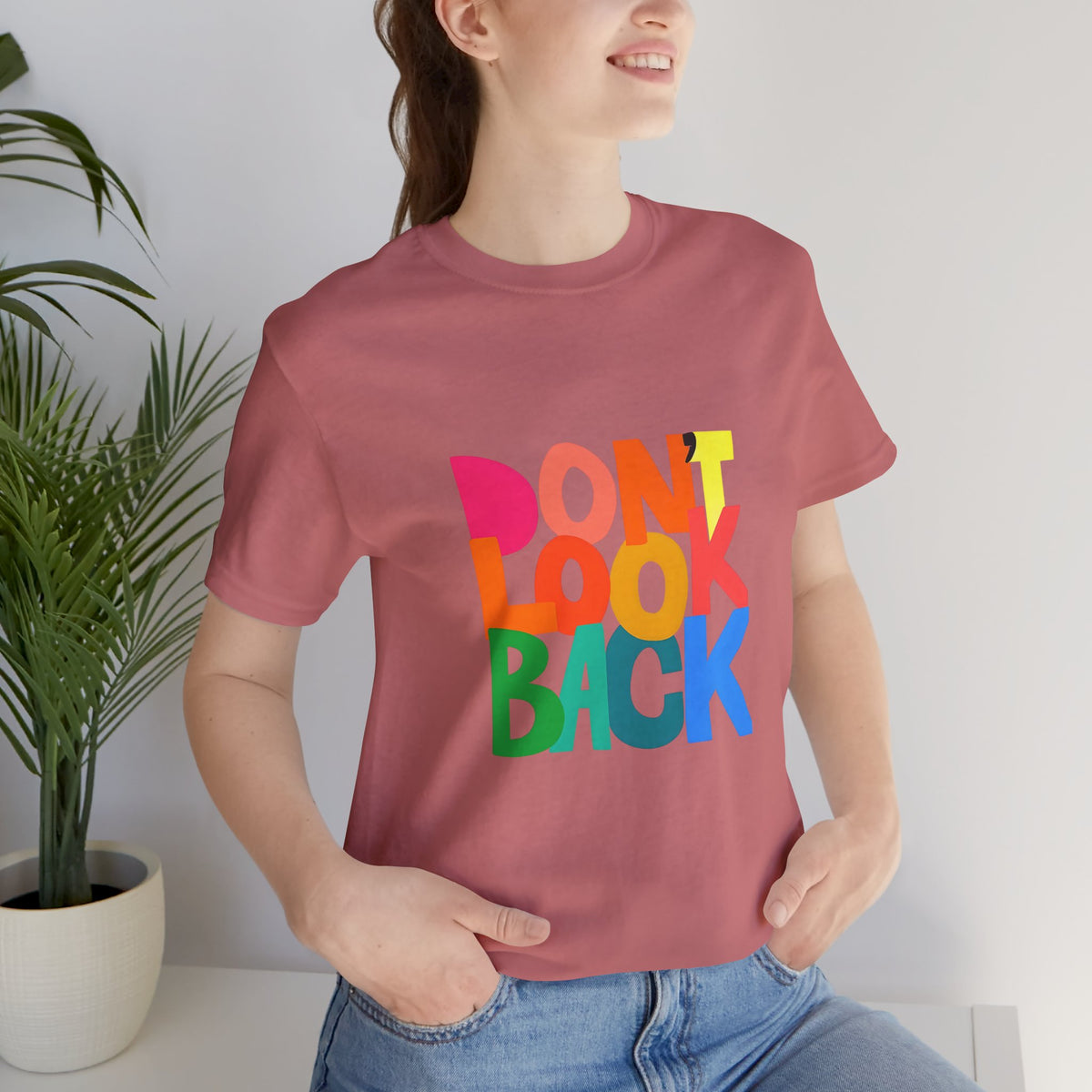 Don't Look Back T-Shirt — Colorful Retro Motivational Tee