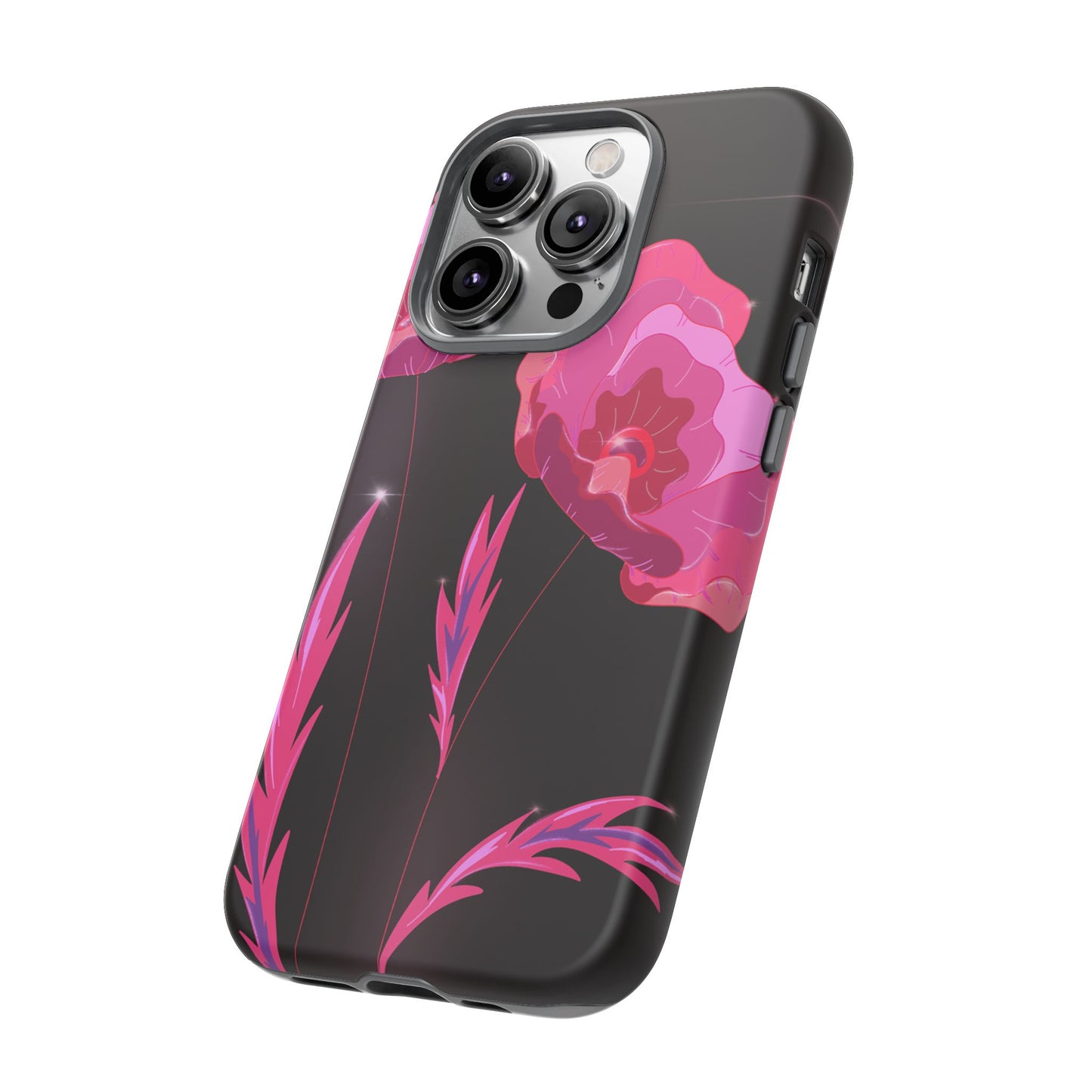 Floral iPhone Case | Tough Cases with Pink Poppy Design, Elegant Flower Phone Cover, Gift for Her, Spring Accessories, Chic Tech