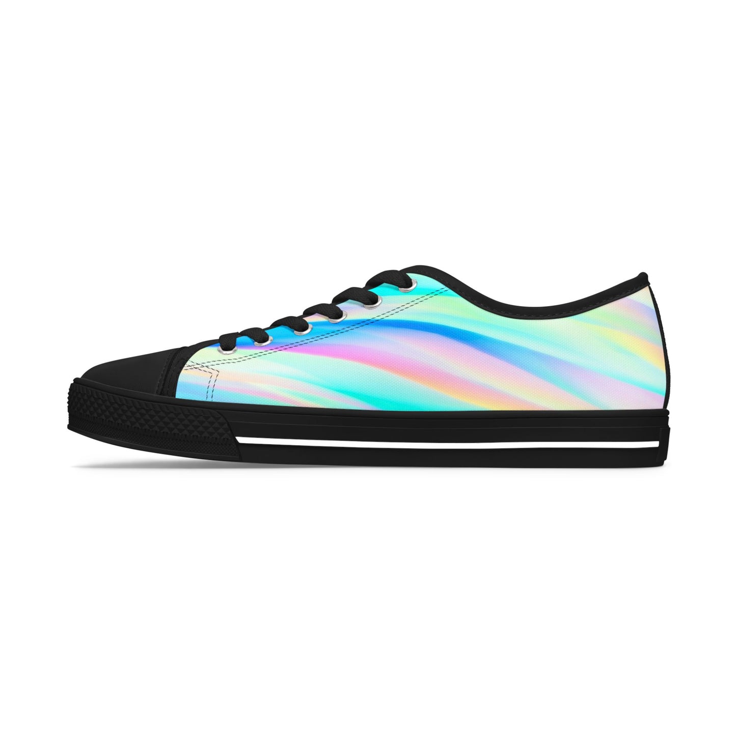 Holographic Rainbow Low Top Sneakers — Women's Iridescent Casual Shoes