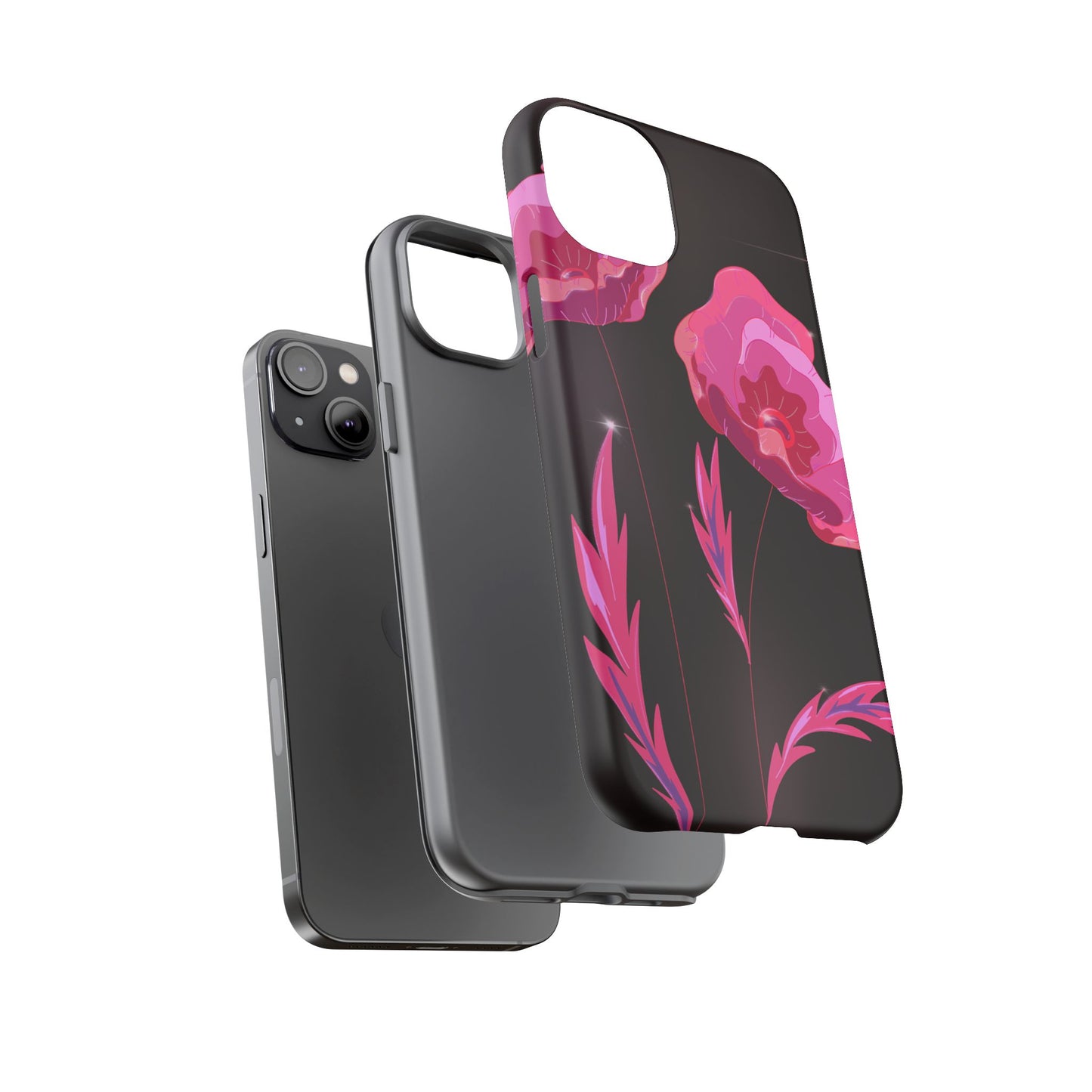 Floral iPhone Case | Tough Cases with Pink Poppy Design, Elegant Flower Phone Cover, Gift for Her, Spring Accessories, Chic Tech
