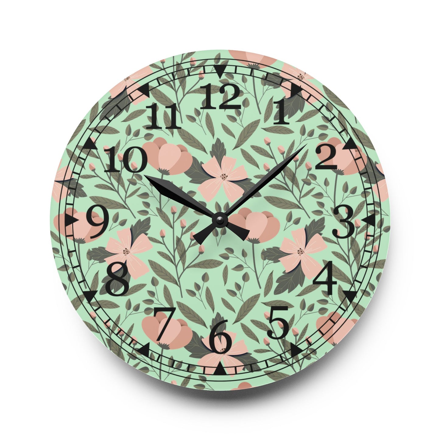 Floral Acrylic Wall Clock – Mid-Century Modern Decor, Home Accent