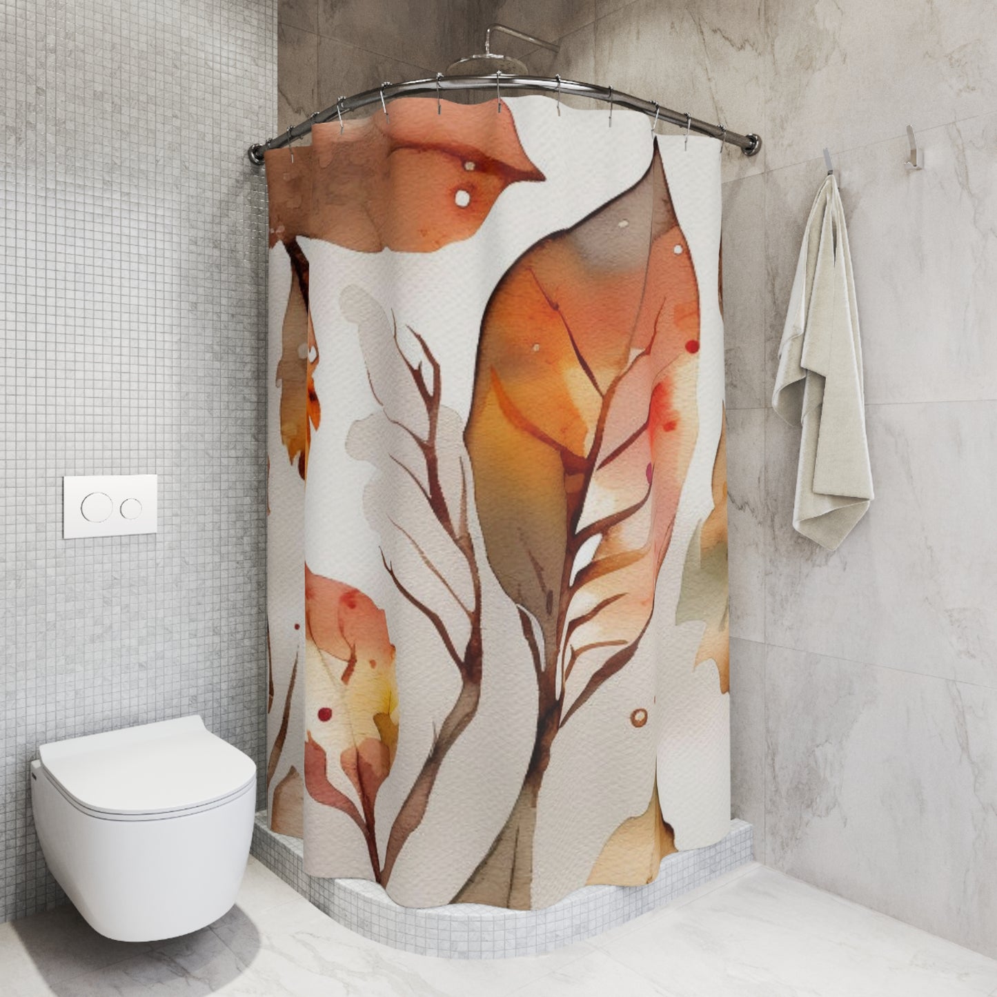 Autumn Watercolor Leaves Shower Curtain — Fall Foliage Bathroom Decor