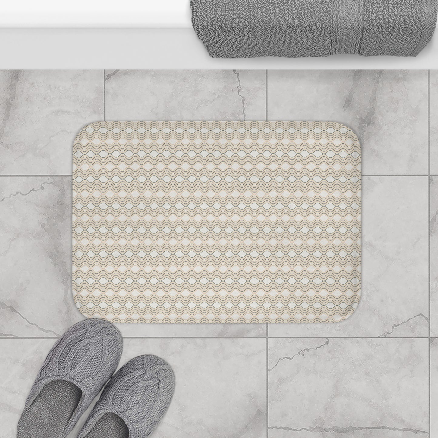 Stylish Bath Mat with Modern Wave Design, Non-Slip Bathroom Decor, Perfect for Relaxing Spaces, Ideal for Housewarming Gifts, Spa Inspired