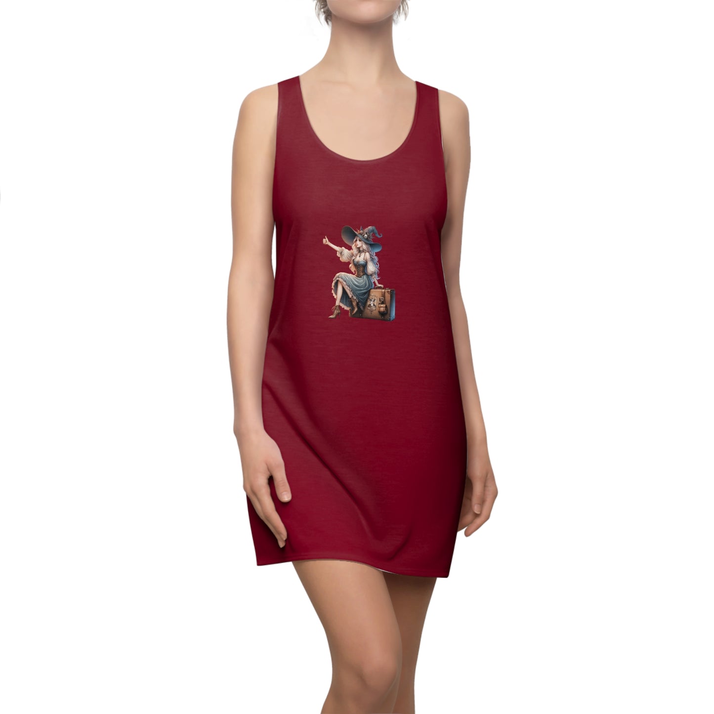 Whimsical Witch Racerback Dress for Halloween, Summer Dress, Beach Cover-Up, Festival Outfit, Casual Wear, Gift for Her