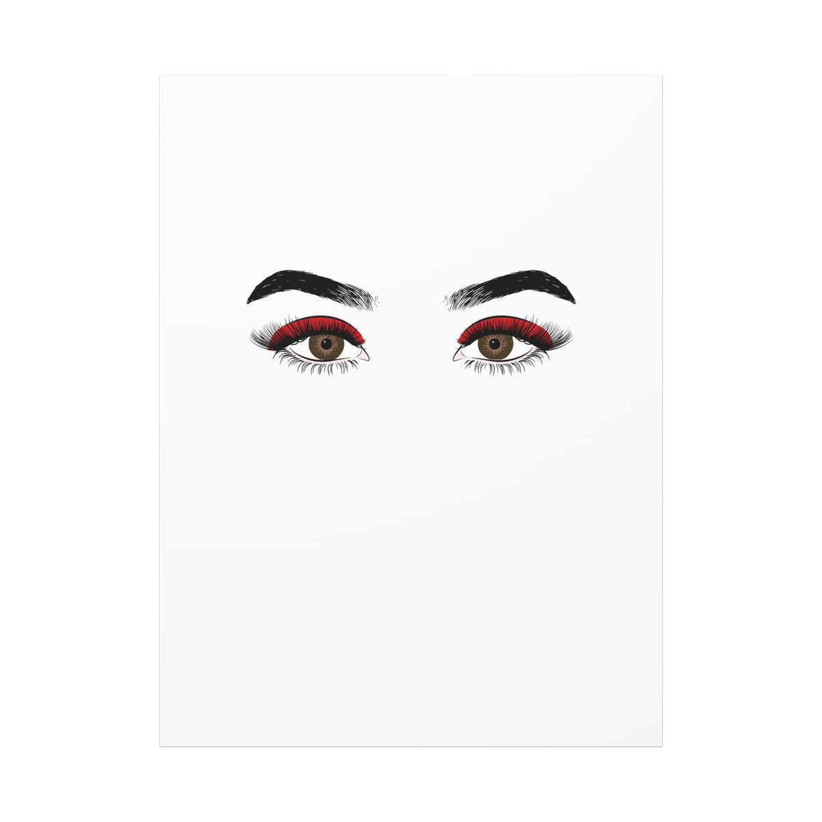 Glam Eyes Matte Canvas Wall Art — Brown Eyes with Red Lashes