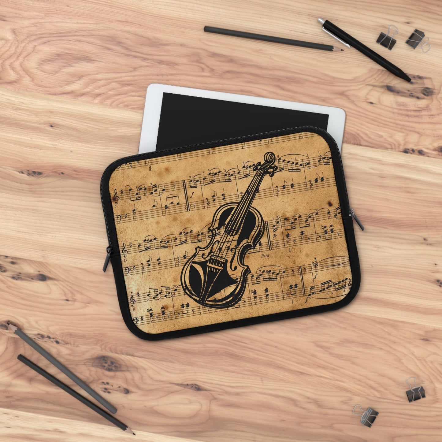 Vintage Music Laptop Sleeve with Violin Design, Music Lover Gift, Geeky Accessory, Musician Laptop Case, Unique Tech Sleeve