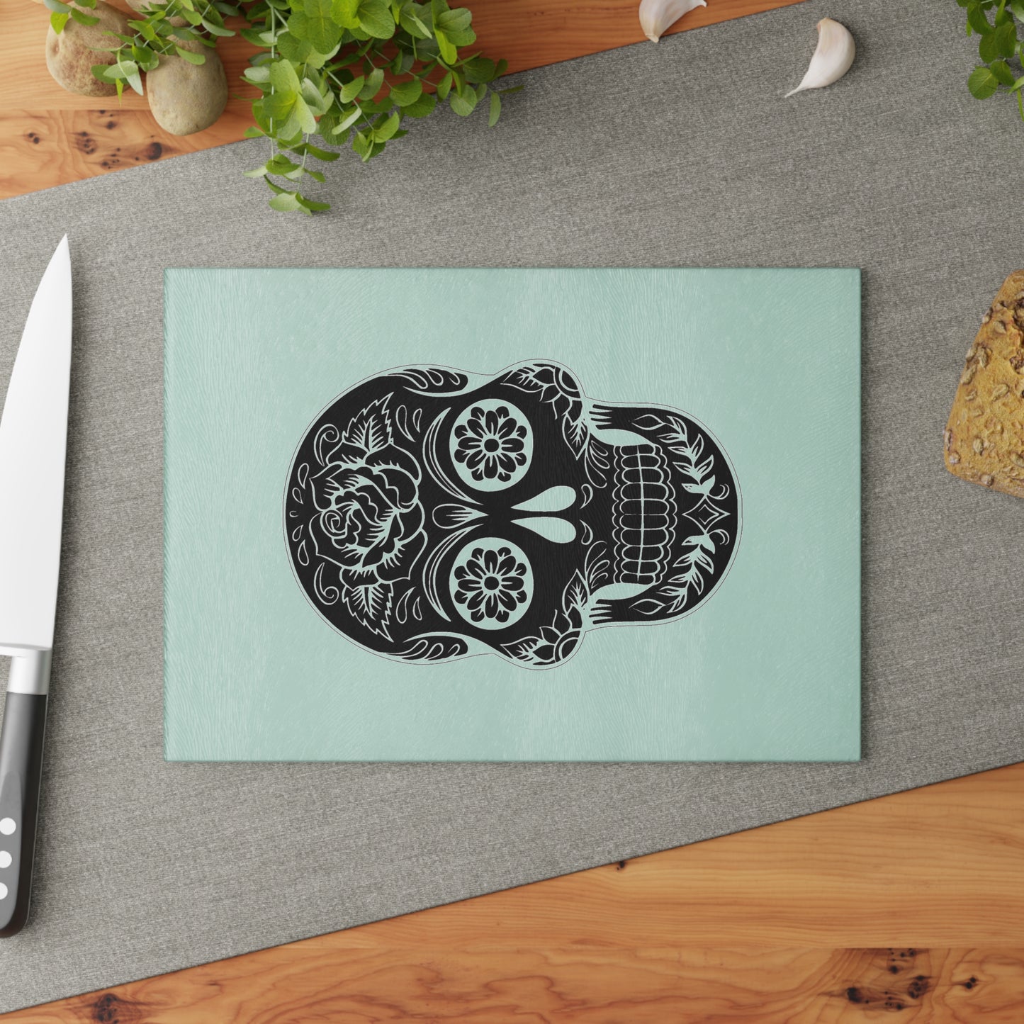 Decorative Glass Cutting Board - Sugar Skull Design, Kitchen Decor, Gift for Home Cooks, Day of the Dead, Unique Cookware