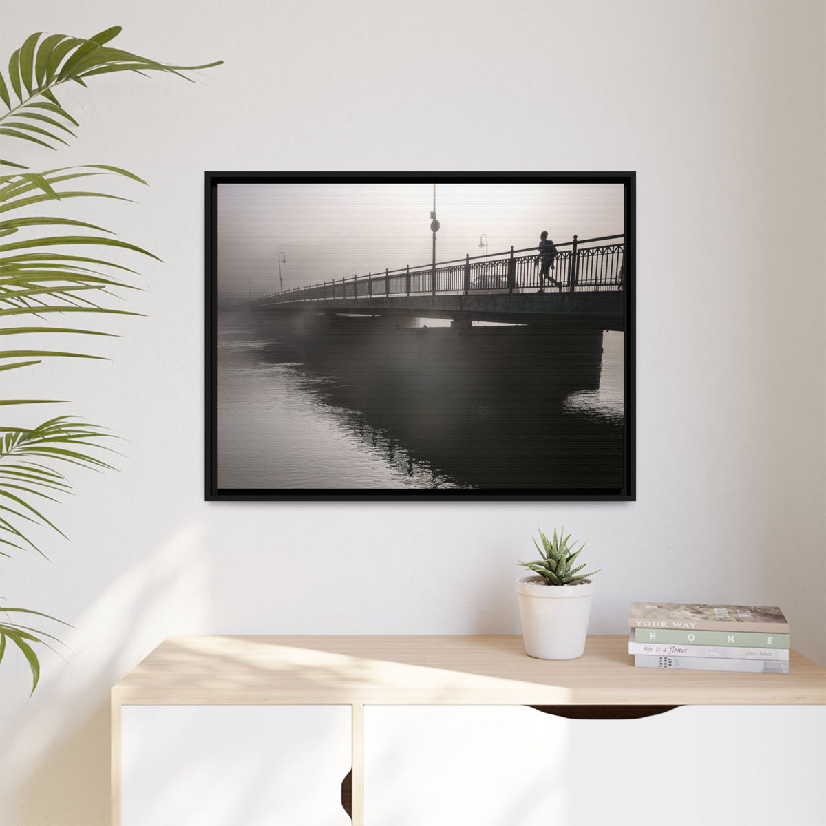 Framed Matte Canvas - Foggy Bridge Black & White Photography