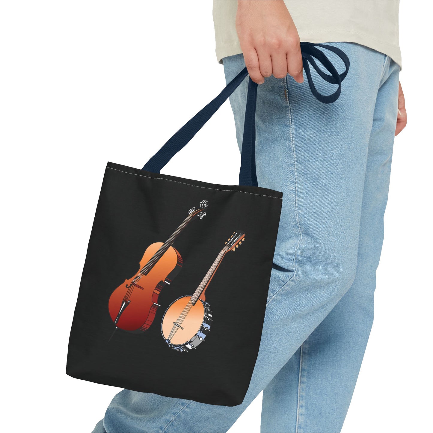 Musical Instruments Tote Bag, Music Lover Gift, Banjo and Cello Design, Stylish Grocery Tote, Concert Bag, Eco-Friendly Carryall