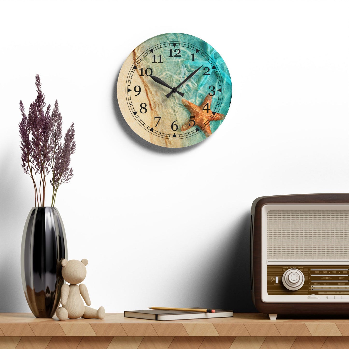 Beach Themed Acrylic Wall Clock, Coastal Decor, Ocean Vibes, Home Decor