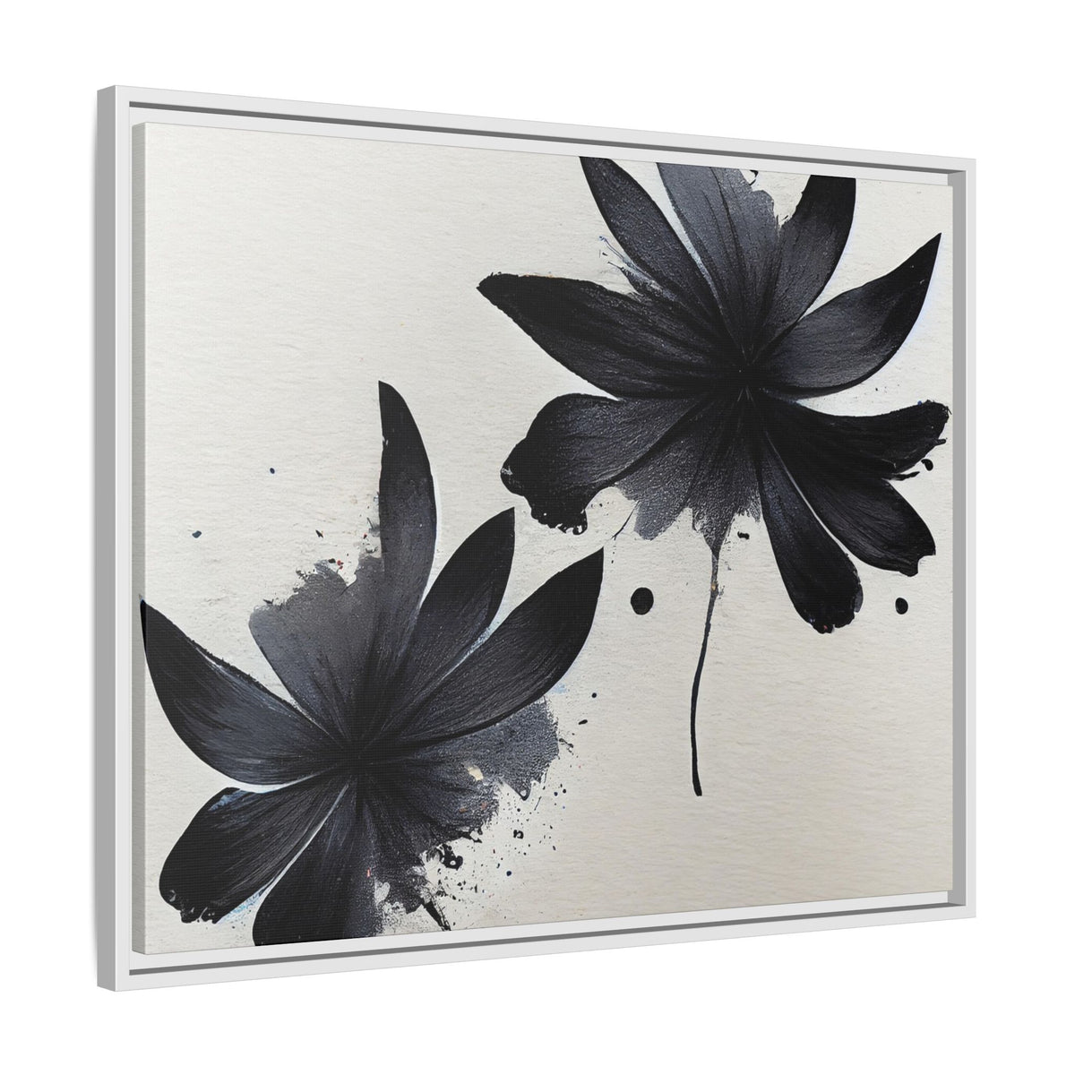 Framed Black Floral Matte Canvas Wall Art — Monochrome Botanical Print