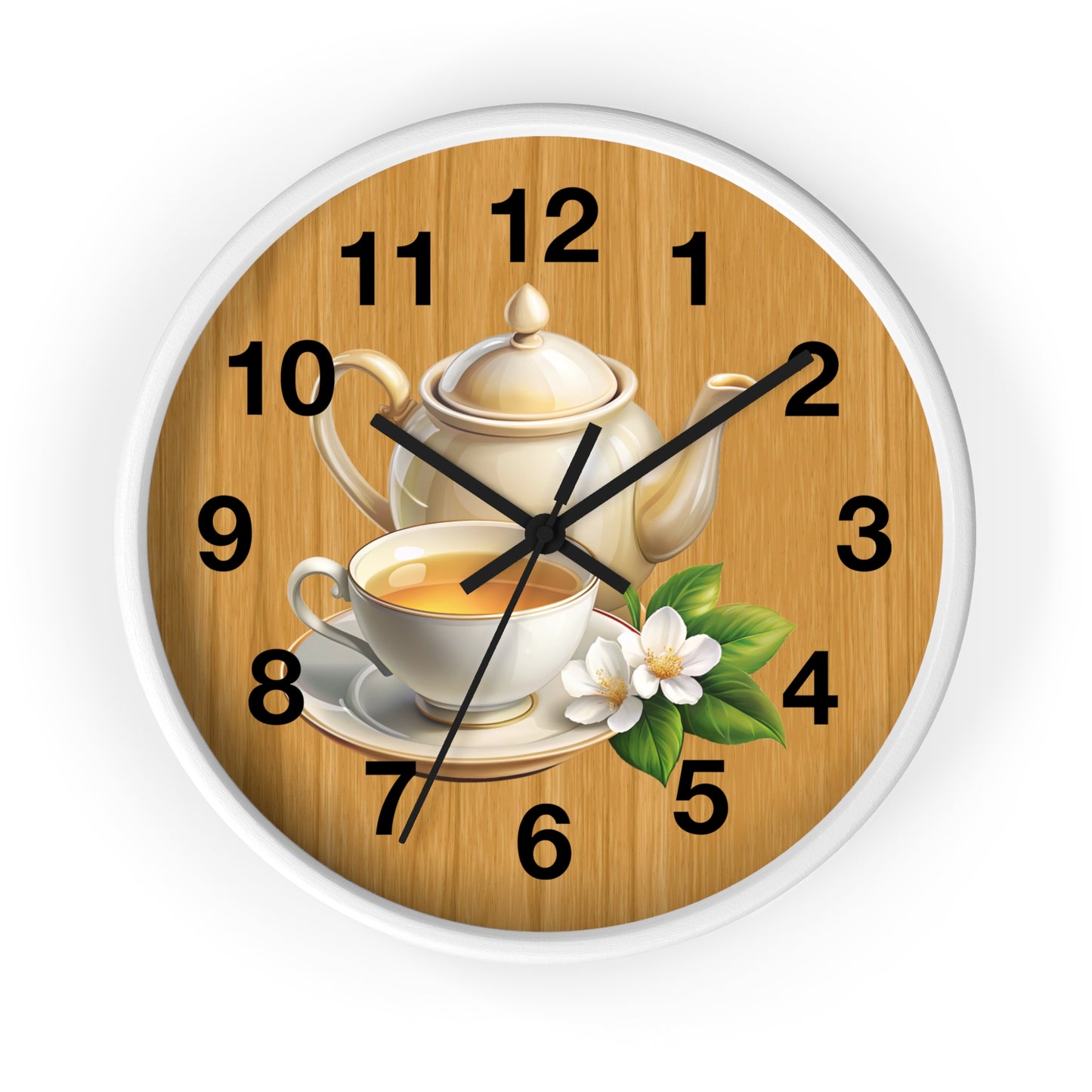 Tea Time Wall Clock, Rustic Kitchen Decor, Gift for Tea Lovers, Home Office Accent, Floral Design