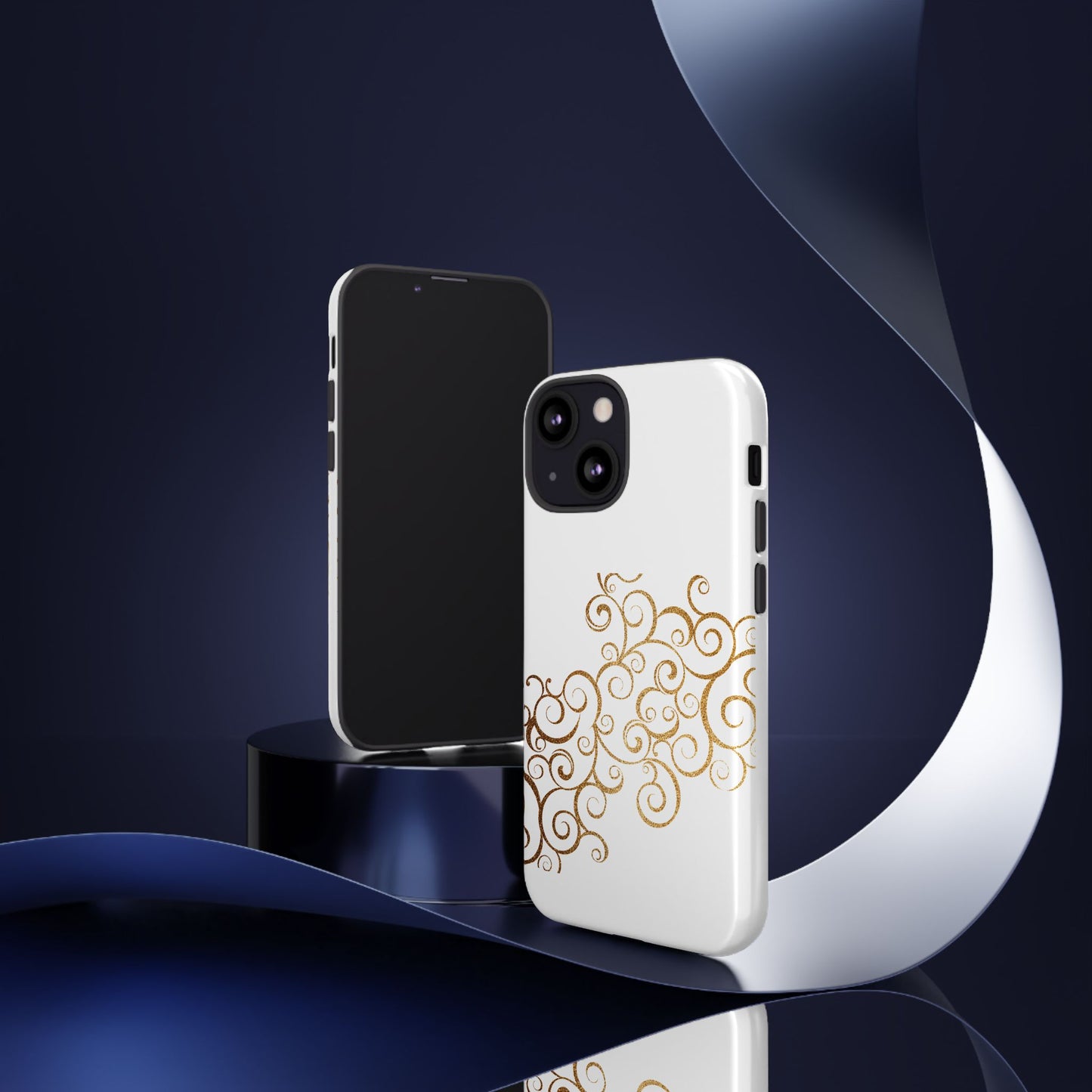 Elegant Floral Phone Case, Tough Cases, Gold Swirls, Stylish Protection, Trendy Gift, Chic Accessory