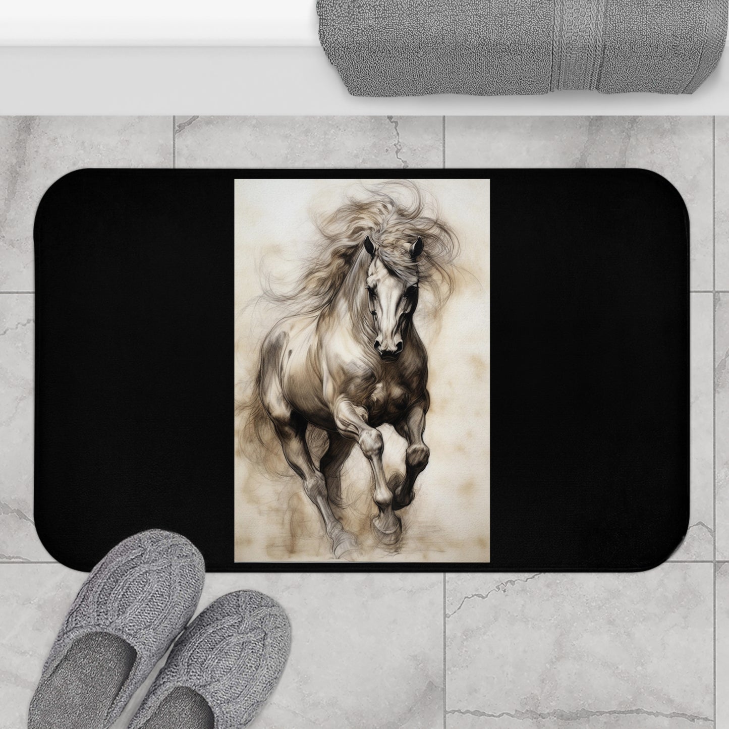 Elegant Horse Art Bath Mat, Equestrian Decor, Bathroom Accessory, Horse Lover Gift, Animal-Themed Bath Decor, Home and Garden